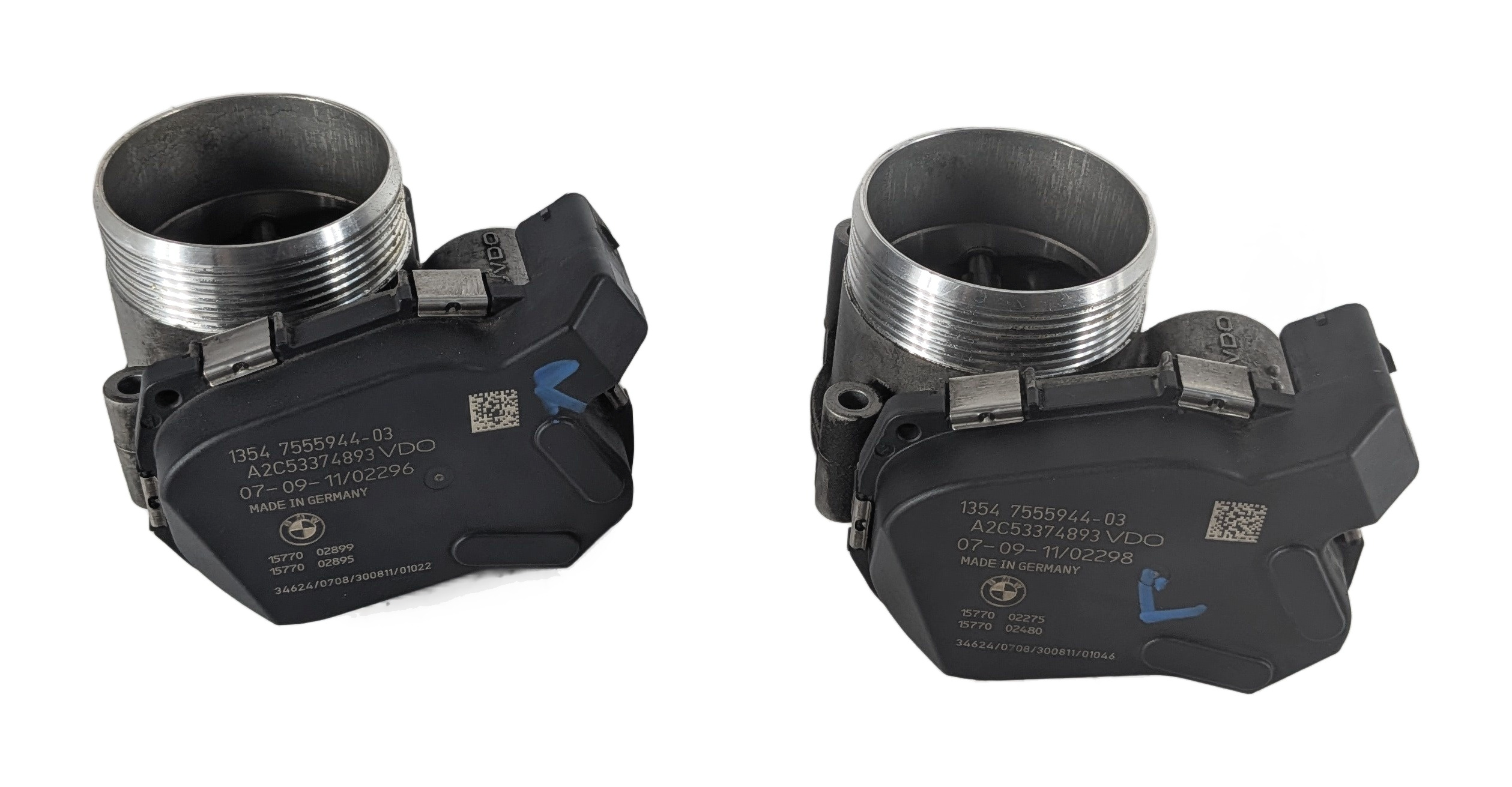 08-18 BMW 5 6 7 M5 M6 (E70 F01 F10 F12 F15 F16) 4.4L ENGINE THROTTLE BODY SET-2 — exact item pictured