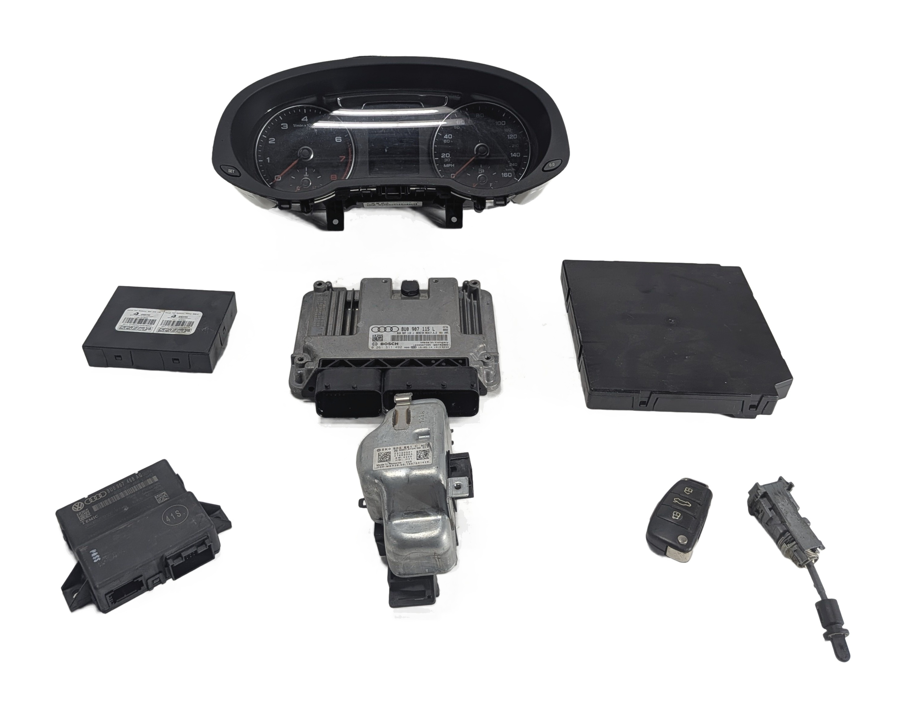 2015-2017 AUDI Q3 (8U) 2.0L (CCTA) ECM BCM CLUSTER GATEWAY KESSY ELV KEY SET/8 — exact item pictured