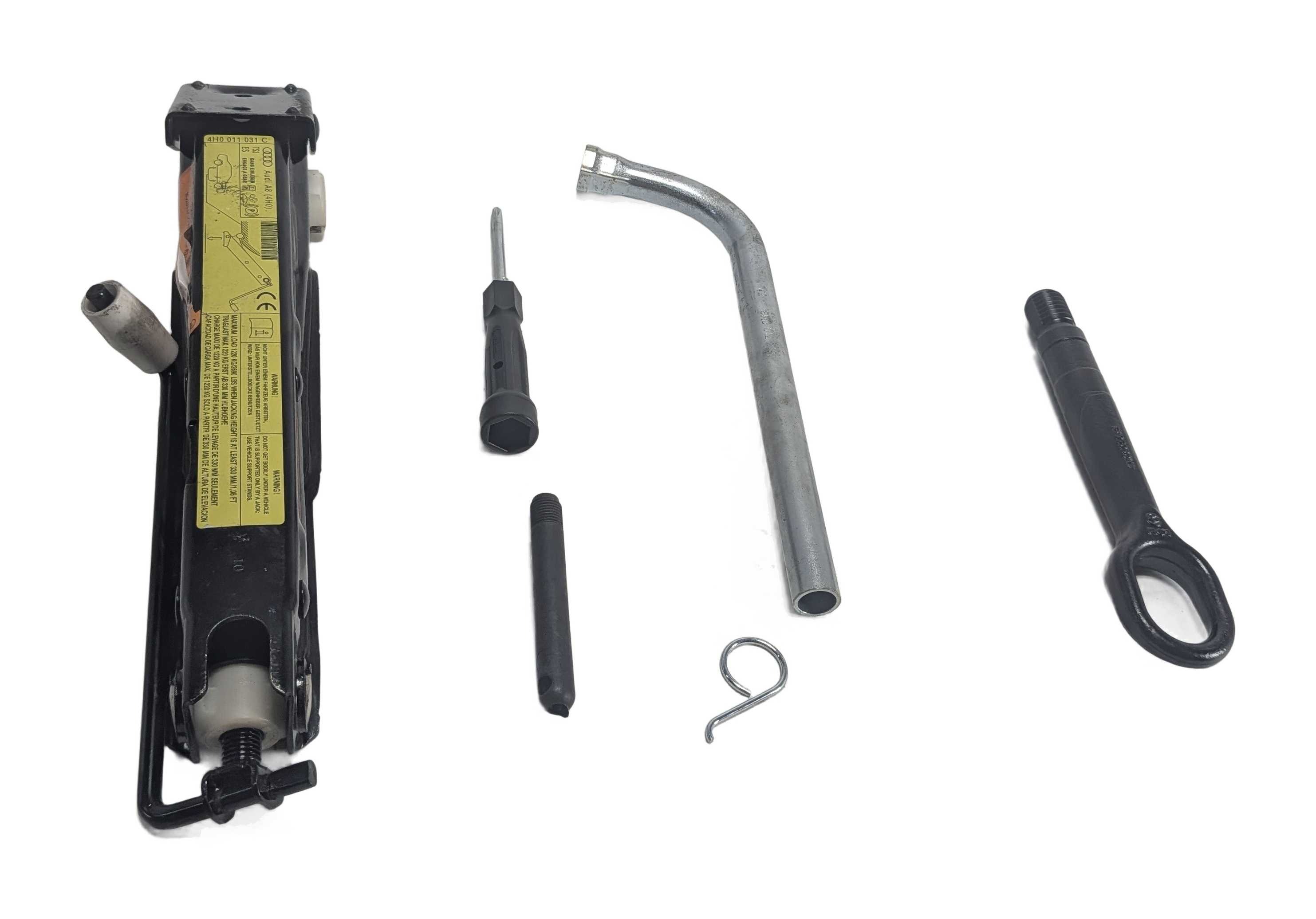 2011-2018 AUDI A8 S8 (D4 4H) EMERGENCY JACK LIFT ASSEMBLY w/TOOL KIT & TOW HOOK — exact item pictured