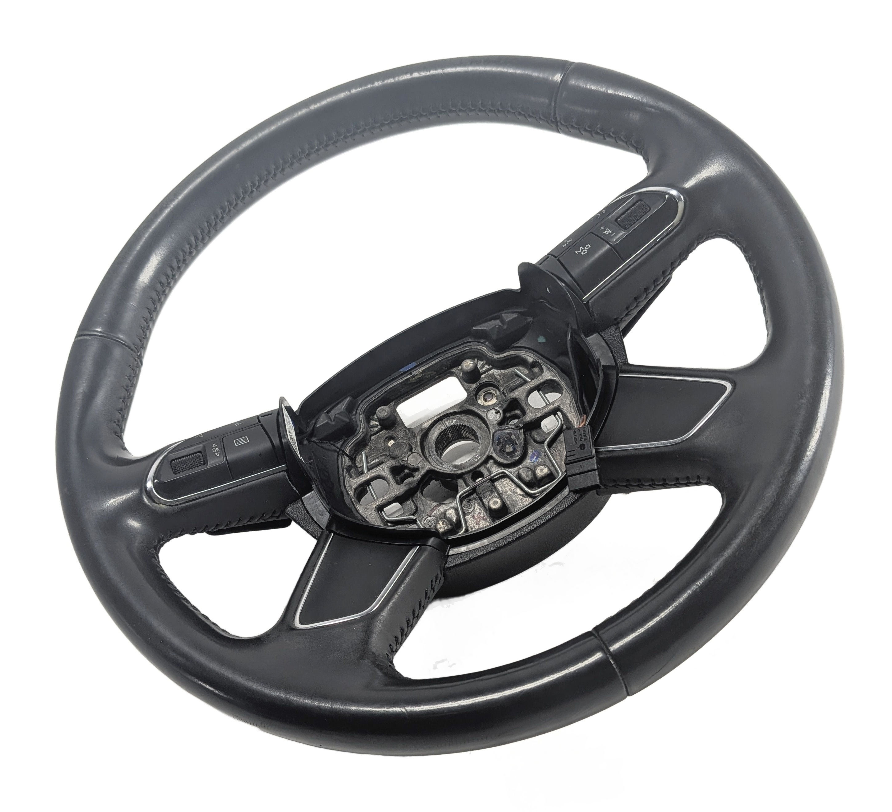 11-14 AUDI A8 S8 D4 4H 4-SPOKE LEATHER STEERING WHEEL w/PADDLE SHIFTERS (Black) — exact item pictured