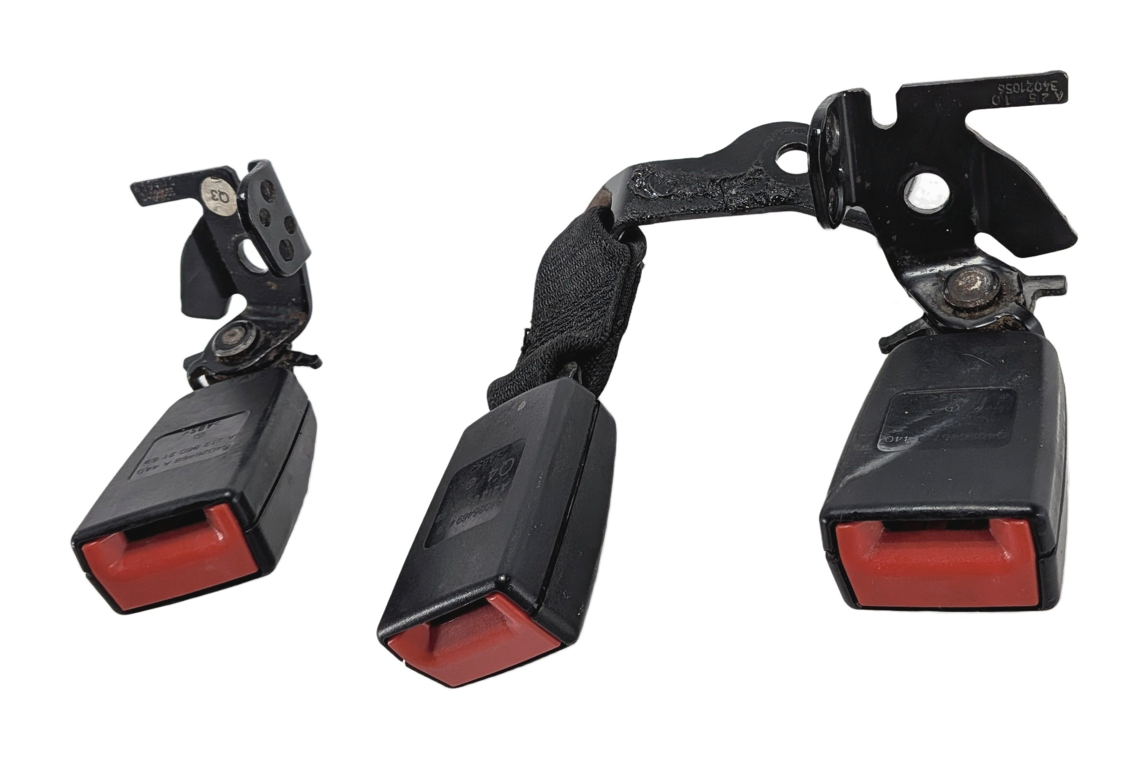 2011 MERCEDES E350 (W212) REAR LEFT CENTER RIGHT SEATBELT BUCKLE SET/3 (Black) — exact item pictured