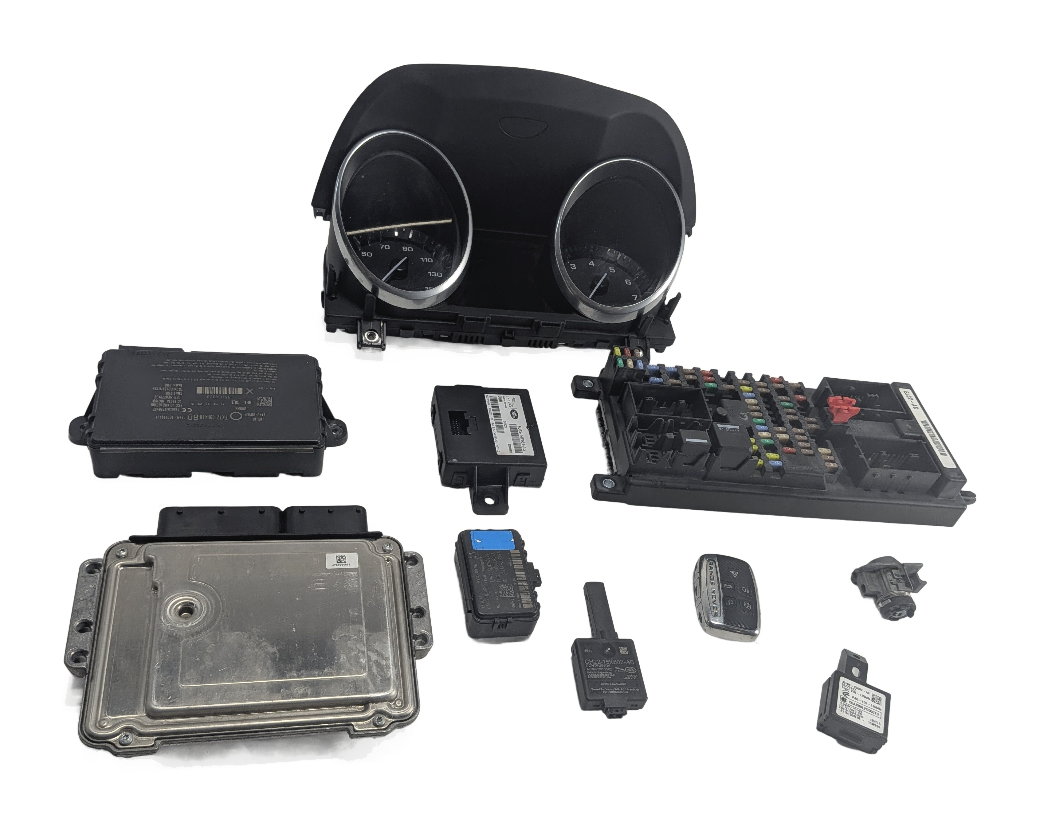 2014-2015 RANGE ROVER EVOQUE (L538) 2.0L TURBO ENGINE IMMOBILIZER MODULE KEY SET — exact item pictured