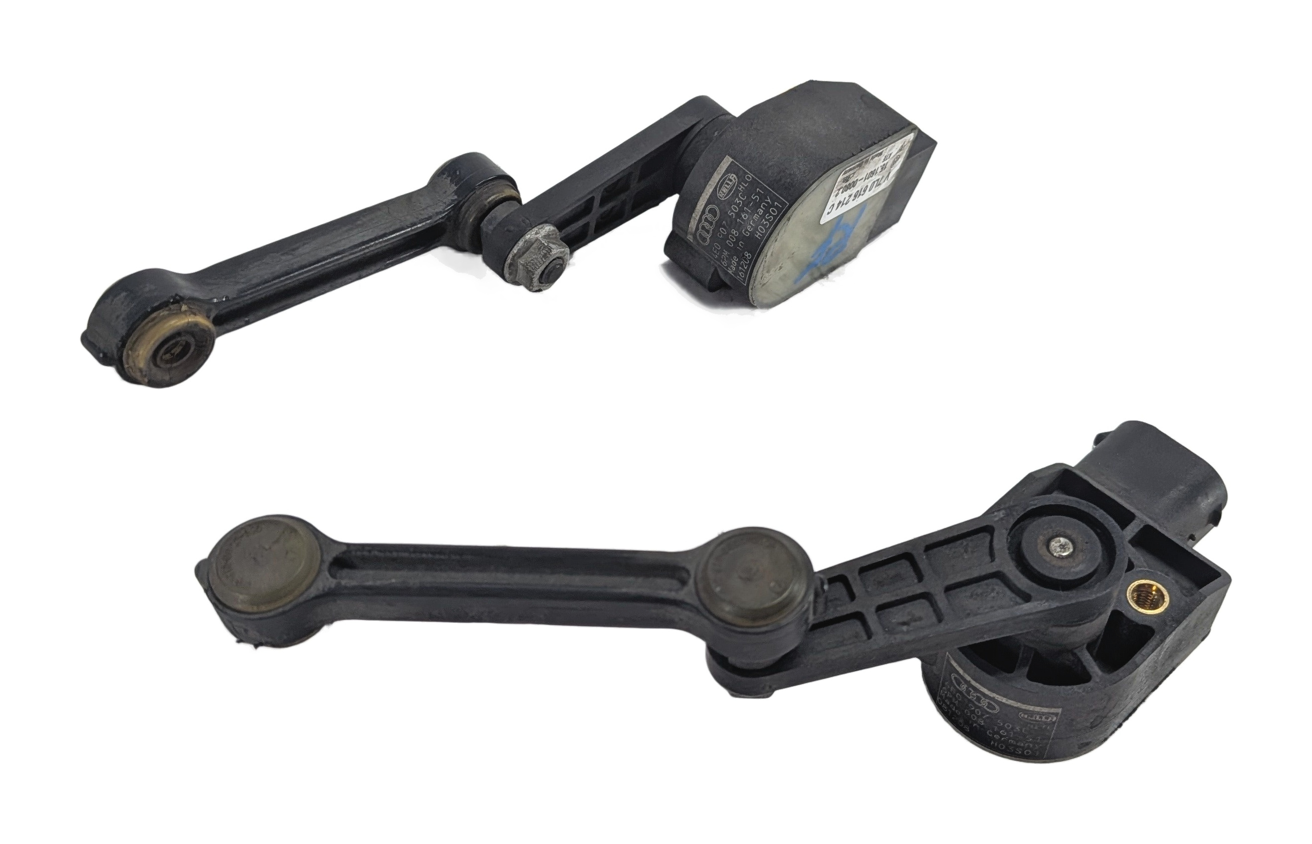 2010 PORSCHE CAYENNE (955 957) FRONT RIDE HEIGHT HEADLIGHT LEVEL SENSOR SET/2 — exact item pictured