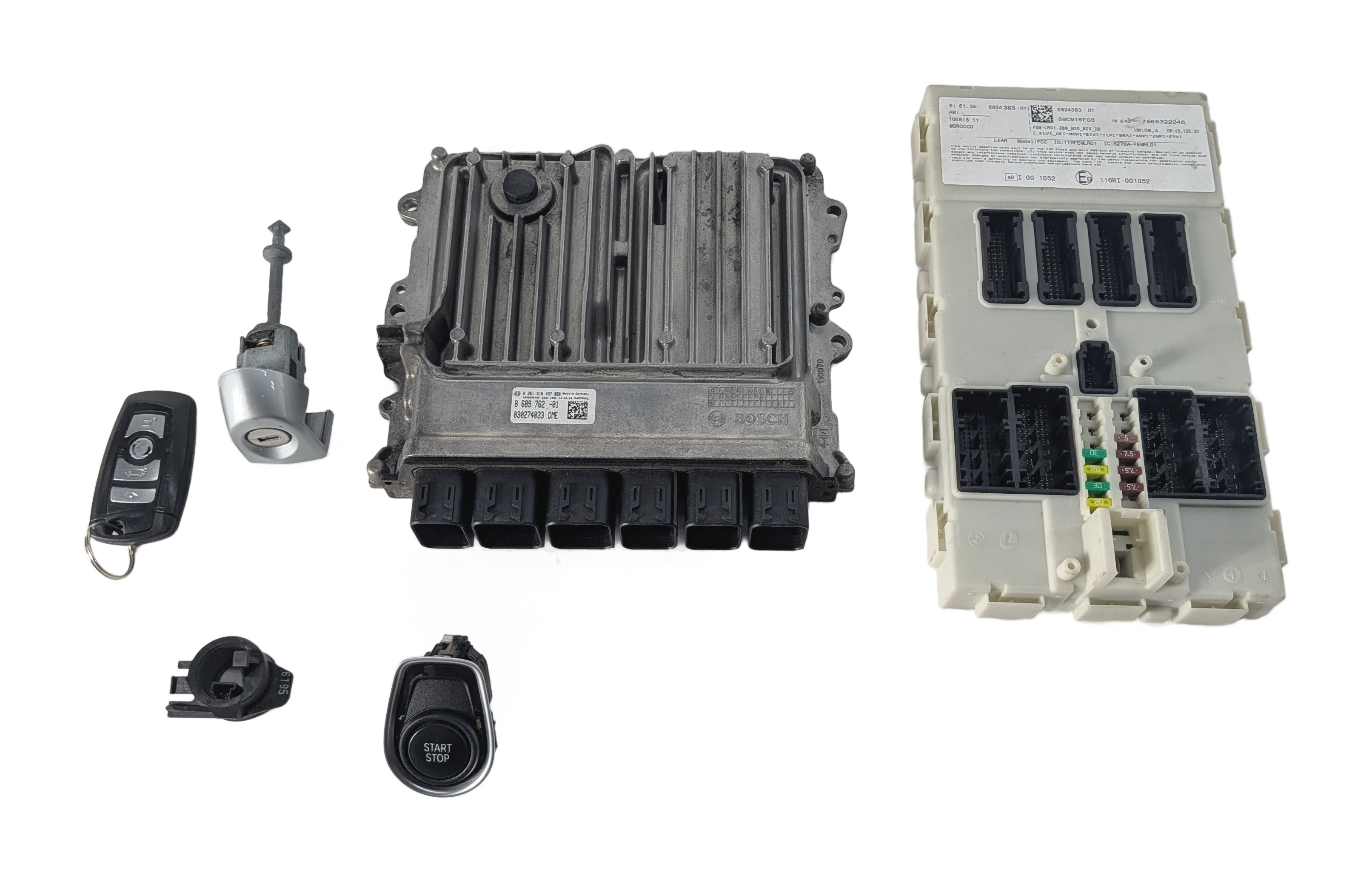 16-18 BMW 330E (F30) 2.0L B48 ENGINE BCM DME ECM ECU BODY CONTROL MODULE KEY SET — exact item pictured