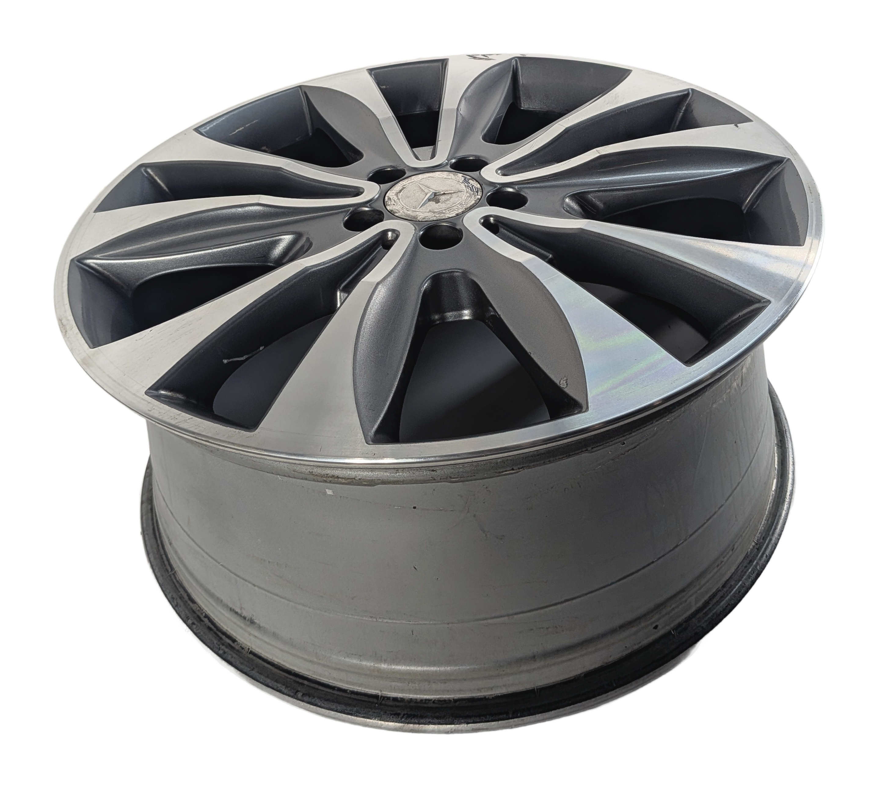 13-16 MERCEDES GL350 GL450 X166 20X8.5 ET62 10-SPOKE MACHINED GRAY ALLOY WHEEL — exact item pictured