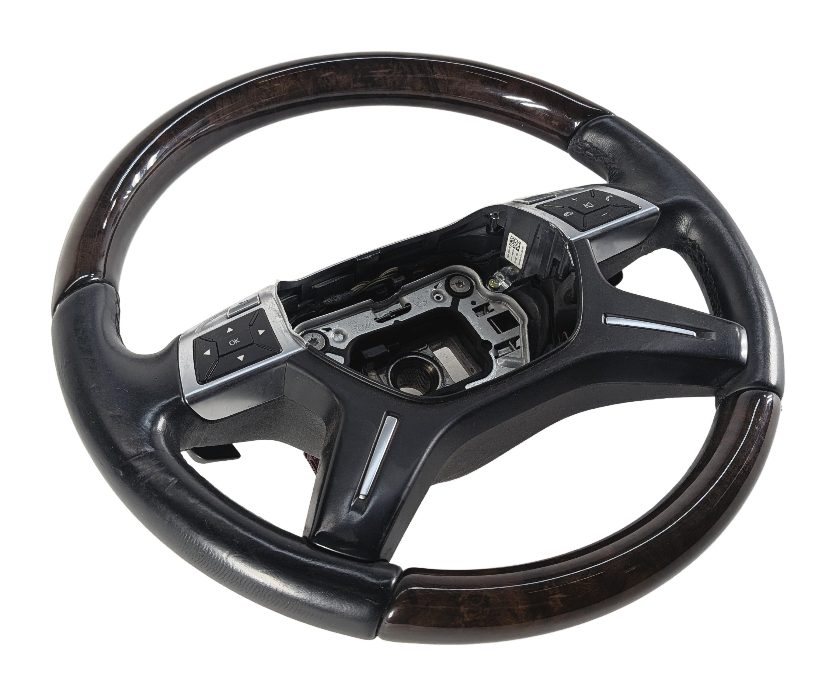 12-13 ML 13-16 GL CLASS (W166 X166) 4 SPOKE STEERING WHEEL BLACK w/ WALNUT WOOD — exact item pictured