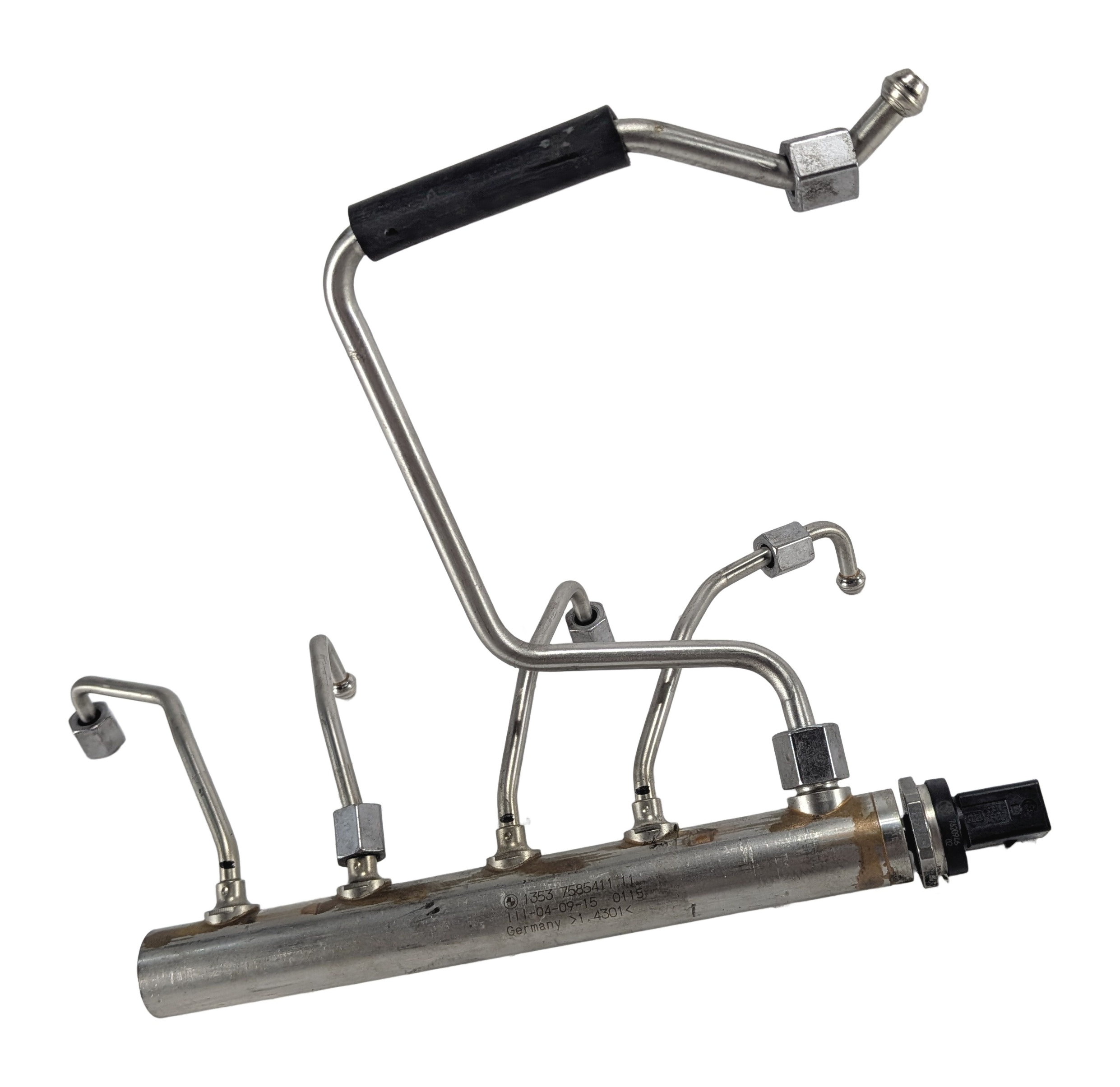 2016-2018 BMW X5 (F15) 2.0L HYBRID N20 ENGINE FUEL RAIL w/LINES PRESSURE SENSOR — exact item pictured