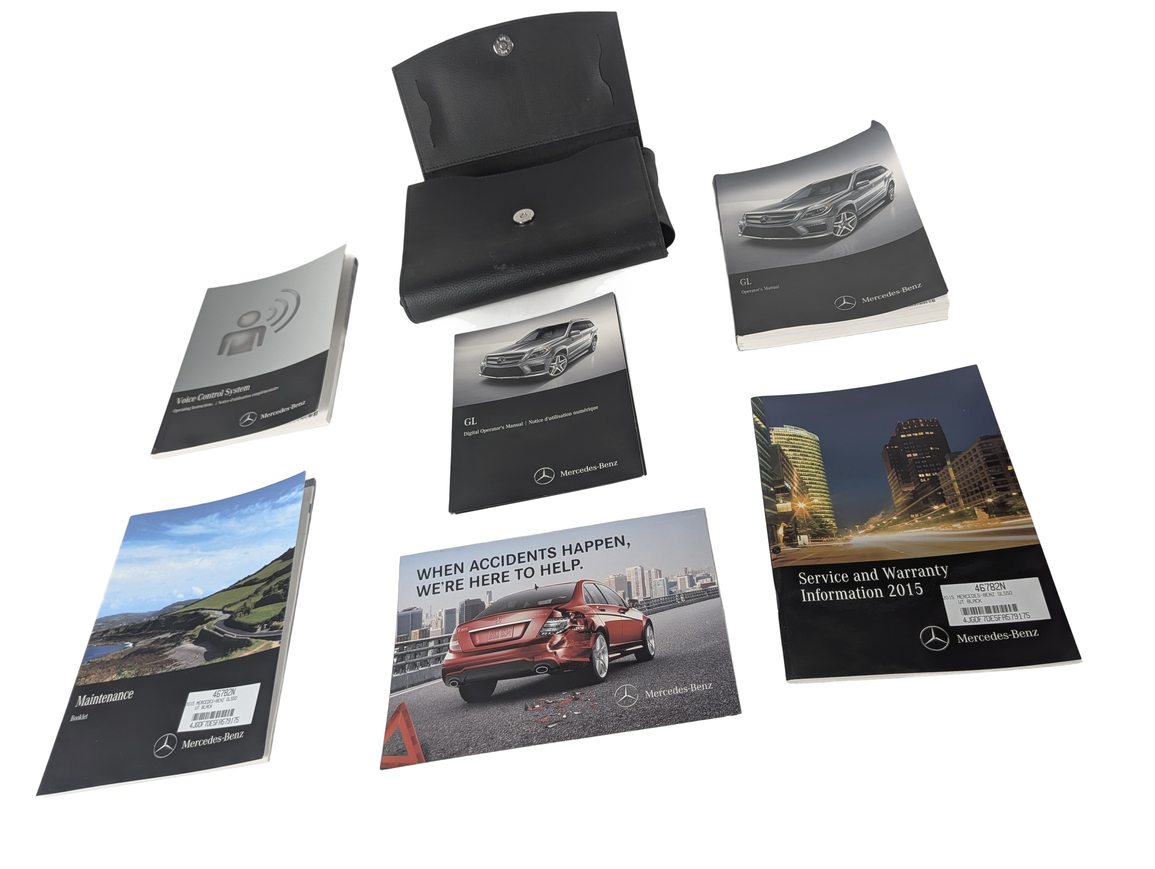 2015 MERCEDES GL550 (X166) 4.6L OWNER'S MANUAL BOOKLET GUIDE w/ LEATHER CASE SET — exact item pictured