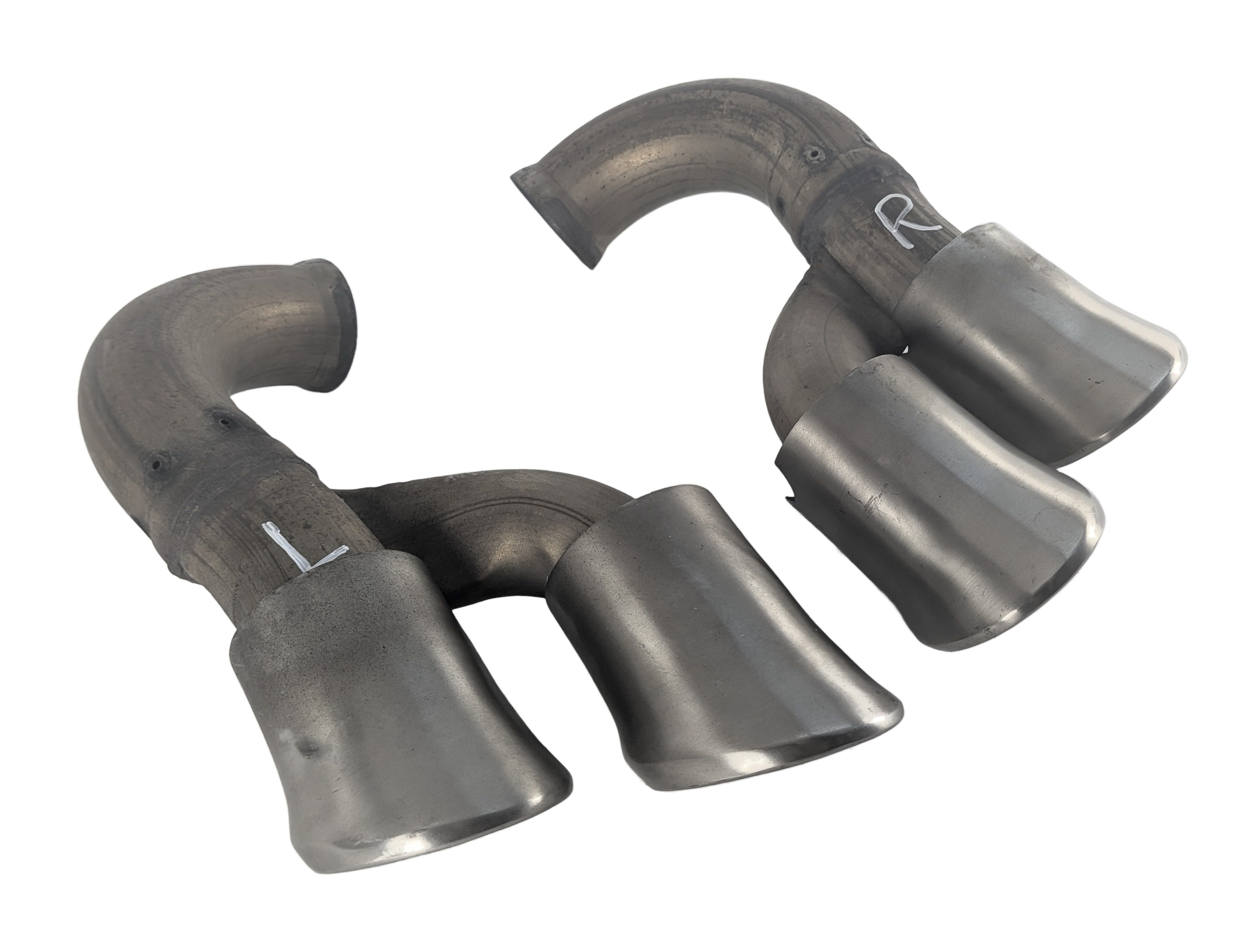 08-10 PORSCHE CAYENNE 957 REAR MUFFLER EXHAUST PIPE TIP TRIM LEFT/RIGHT SET/2 — exact item pictured