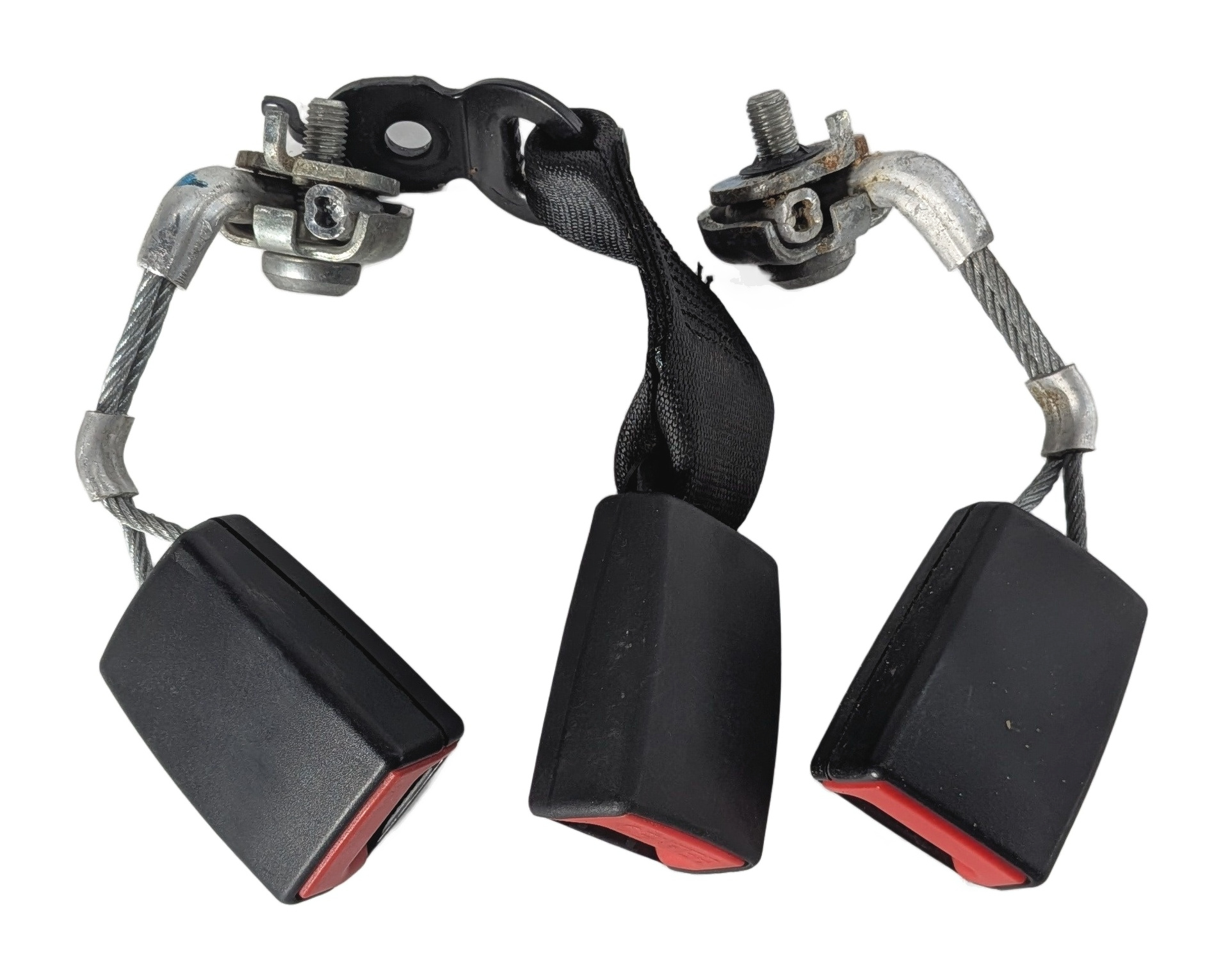 2011 BMW 550I F10 REAR LEFT CENTER RIGHT SEATBELT BUCKLE RECEIVER SET/3 (Black) — exact item pictured