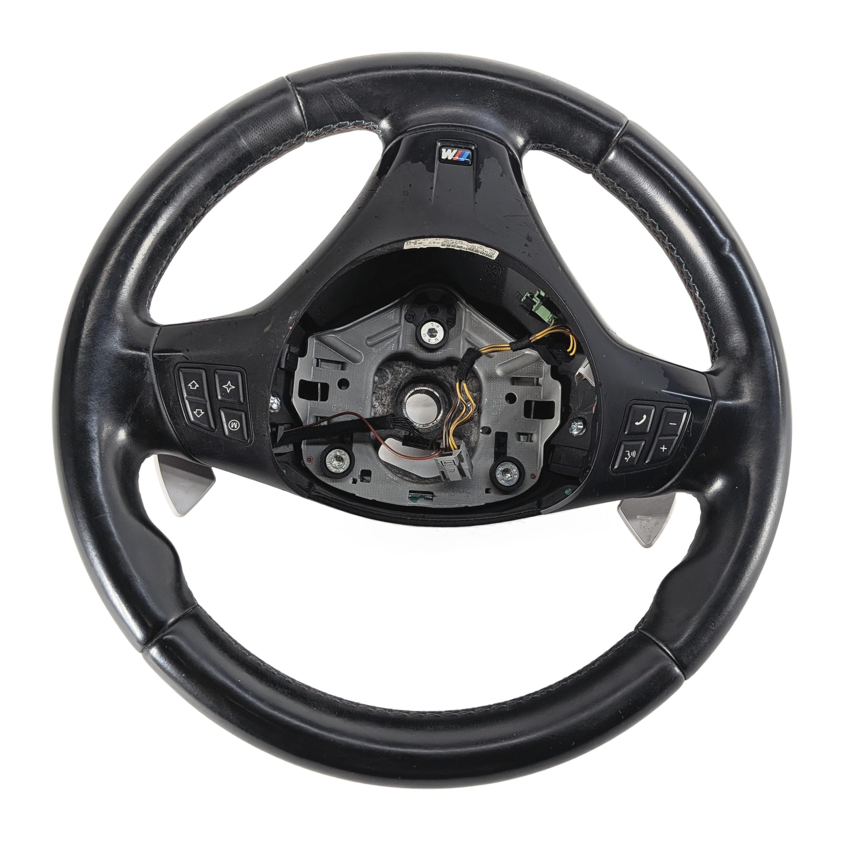2006-2012 BMW 328i 335i M3 (E90 E91) M LEATHER STEERING WHEEL w/ PADDLES (Black) — exact item pictured