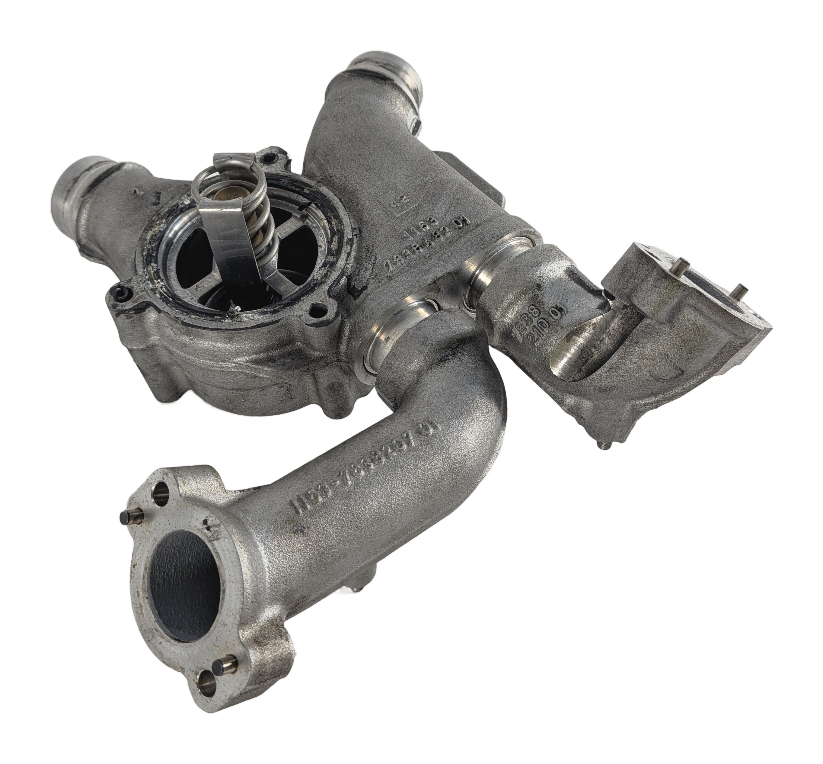 2008 BMW M3 E90 4.0L S65 ENGINE THERMOSTAT HOUSING w/ THERMOSTAT & COOLANT PIPES — exact item pictured