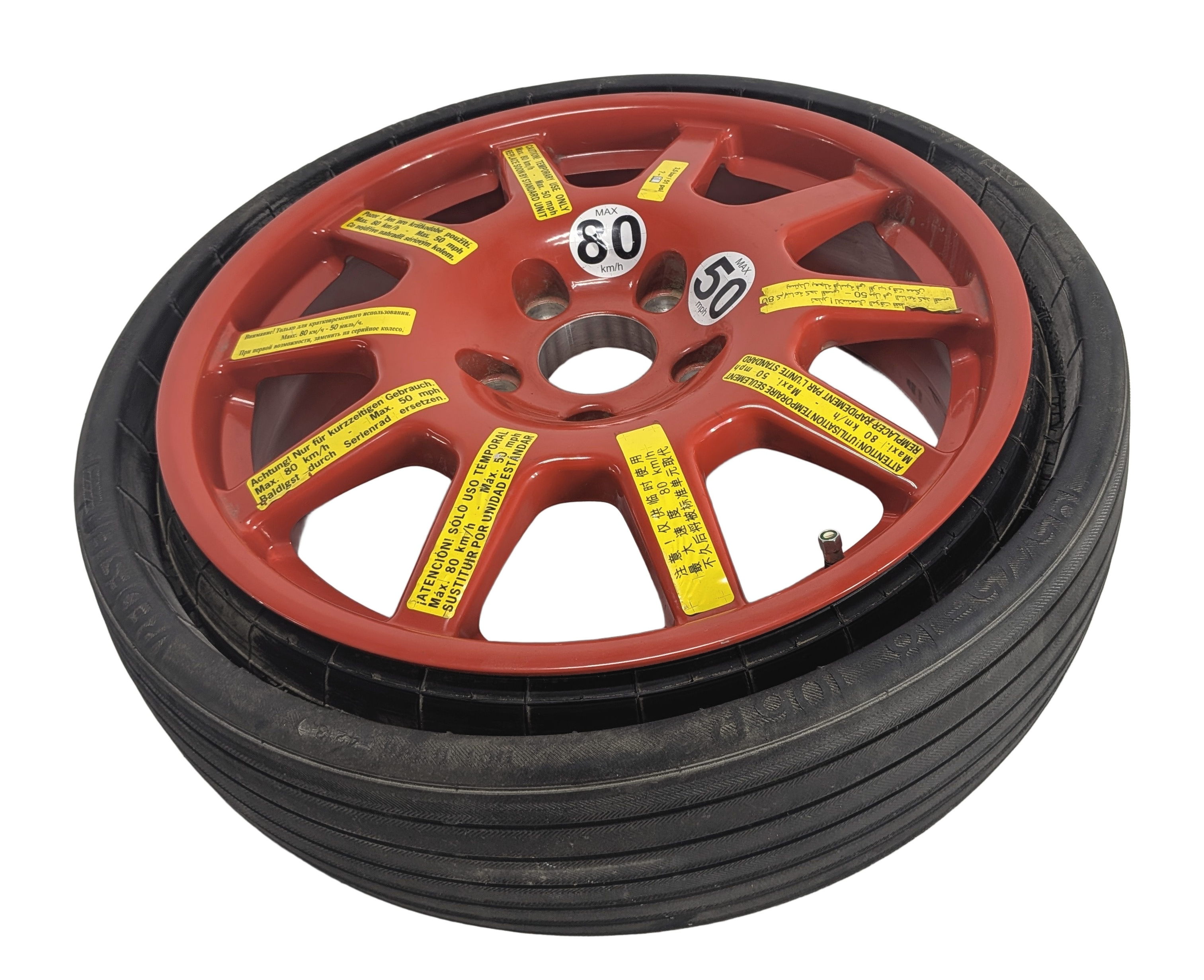 20123-2018 PORSCHE CAYENNE (958) 18x6.5 ALUMINUM ALLOY WHEEL SPARE TIRE (RED) — exact item pictured