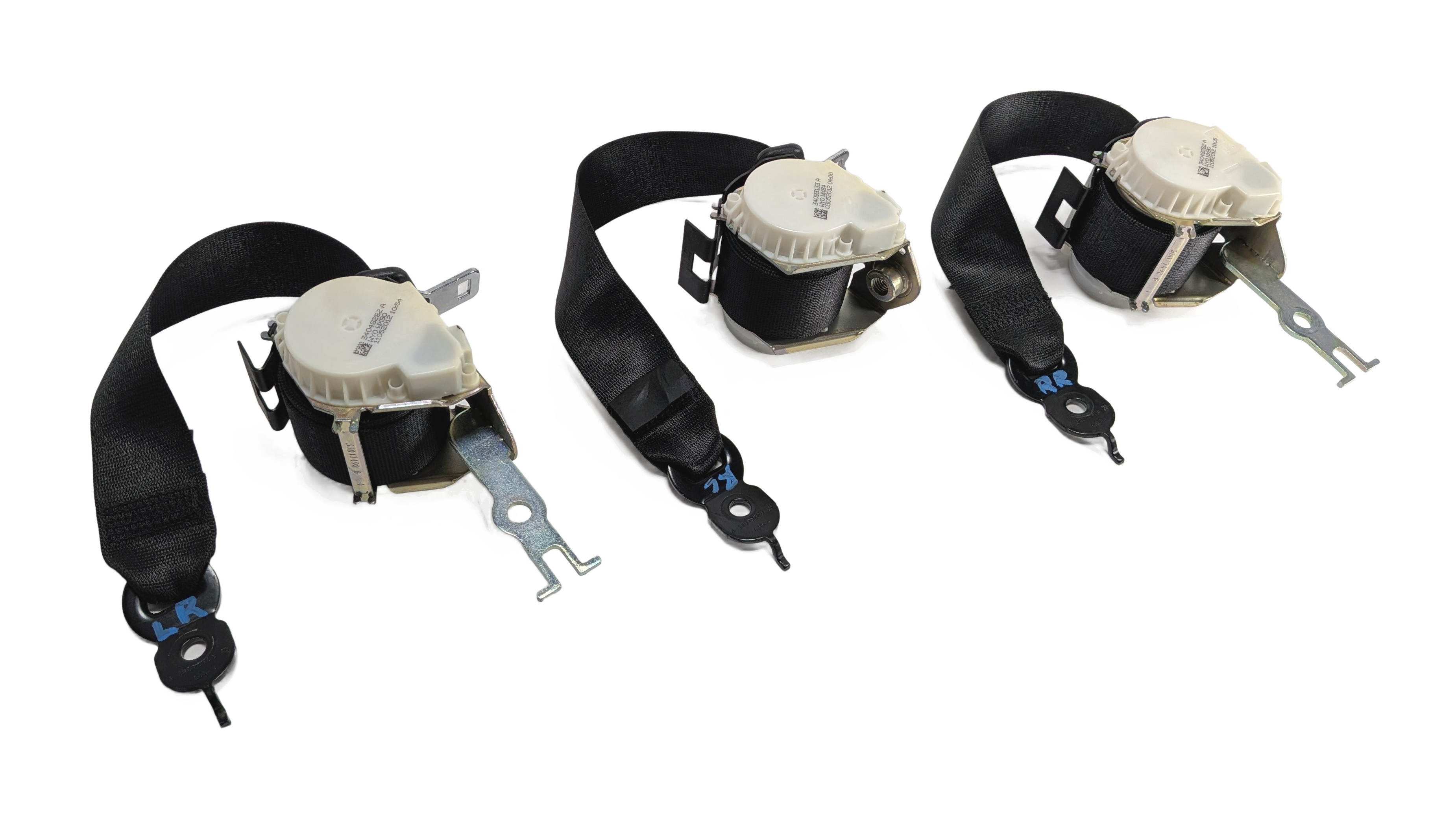 12 BMW ACTIVEHYBRID 5 F10 REAR LEFT/CENTER/RIGHT BELT RETRACTOR SET/3 (Black) — exact item pictured