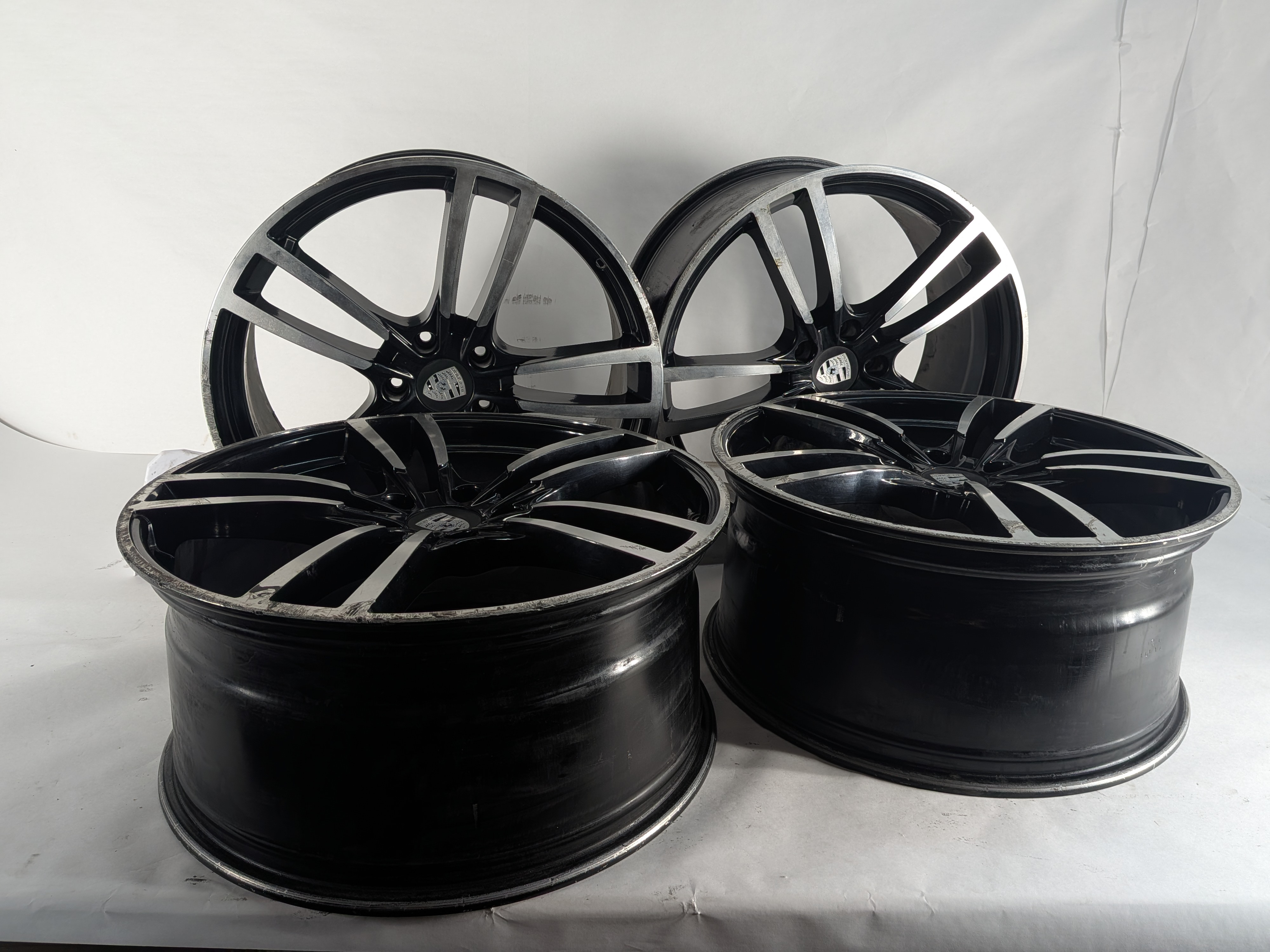 16 PORSCHE CAYENNE 958 22X10 AFTERMARKET TWIN 5 SPOKE BLACK MACHINED WHEEL SET/4 — exact item pictured