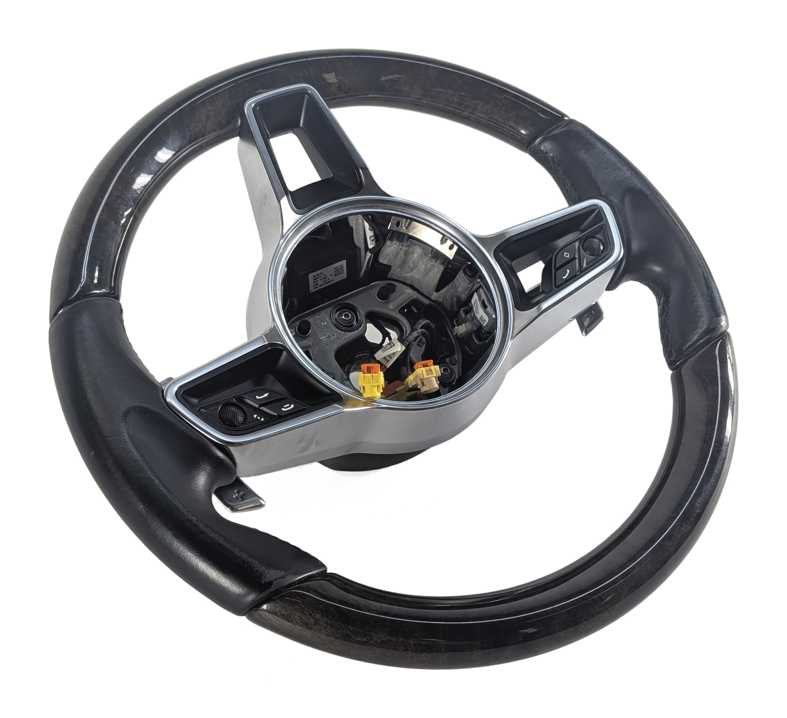 2015-2018 PORSCHE CAYENNE (958) WOOD STEERING WHEEL w/ PADDLES (Black) — exact item pictured