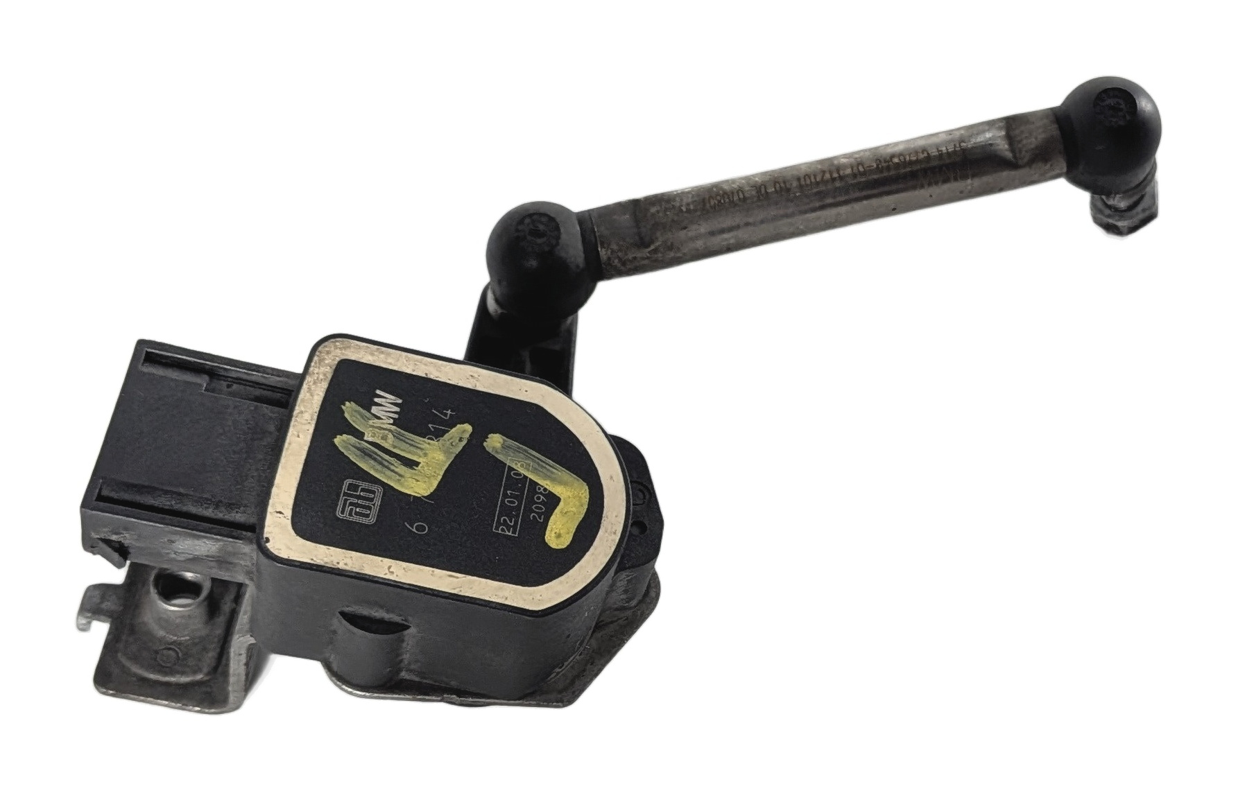 2008 BMW X5 (E70) FRONT LEFT DRIVER SUSPENSION HEIGHT LEVEL SENSOR w/ BRACKET — exact item pictured