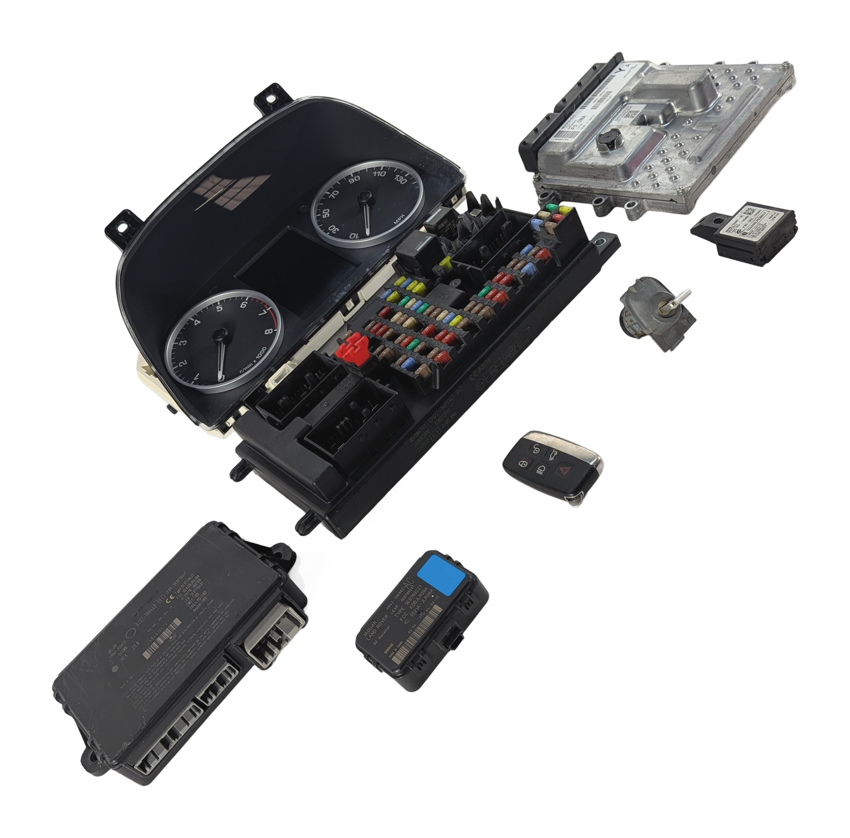 2012 LAND ROVER LR4 L319 5.0L (AJ133) ECM CLUSTER FUSE BOX IMMOBILIZER KEY SET/8 — exact item pictured