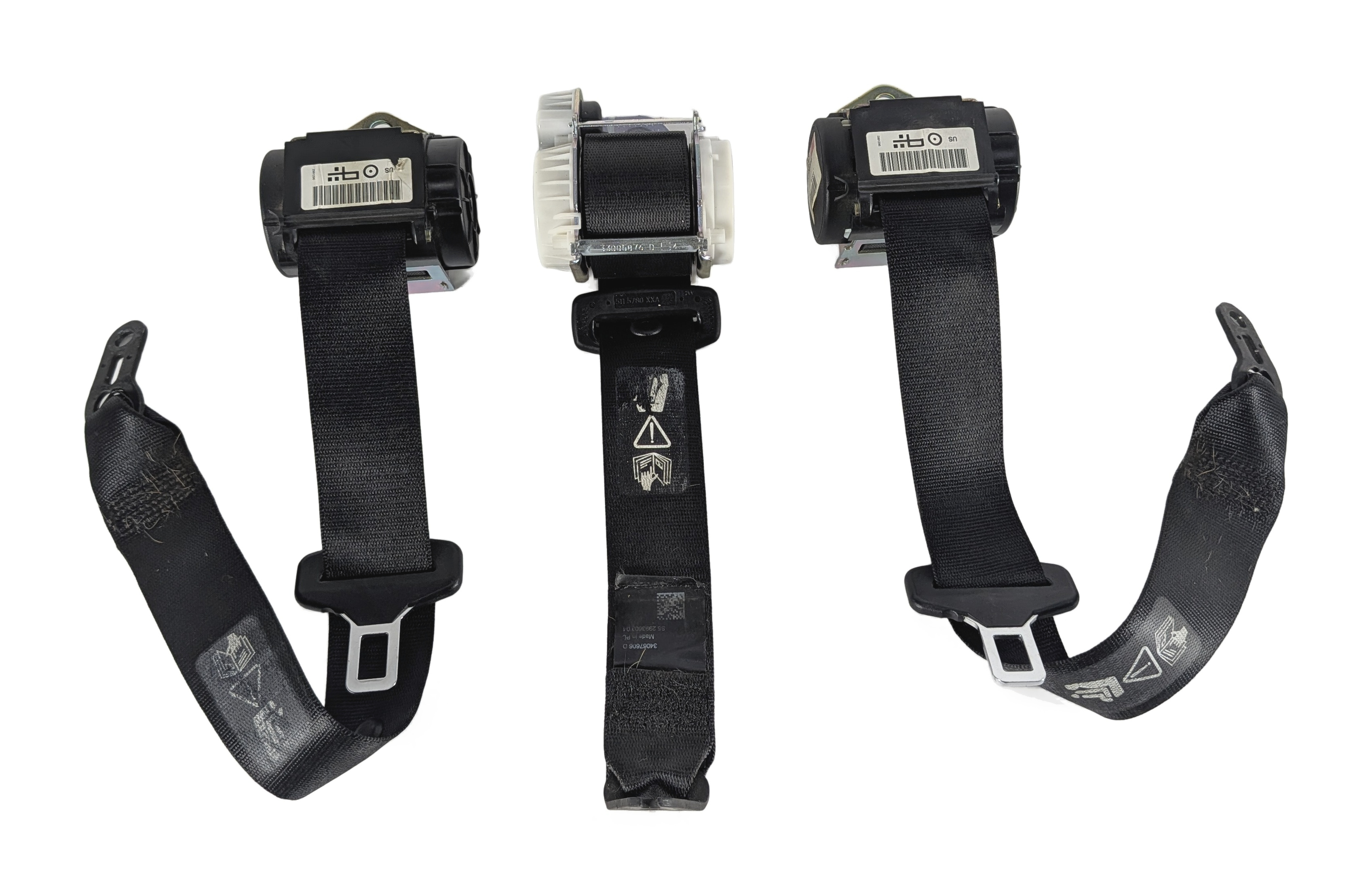 2014 BMW X1 (E84) REAR LEFT/CENTER/RIGHT SEAT SEATBELT RETRACTOR SET/3 (Black) — exact item pictured