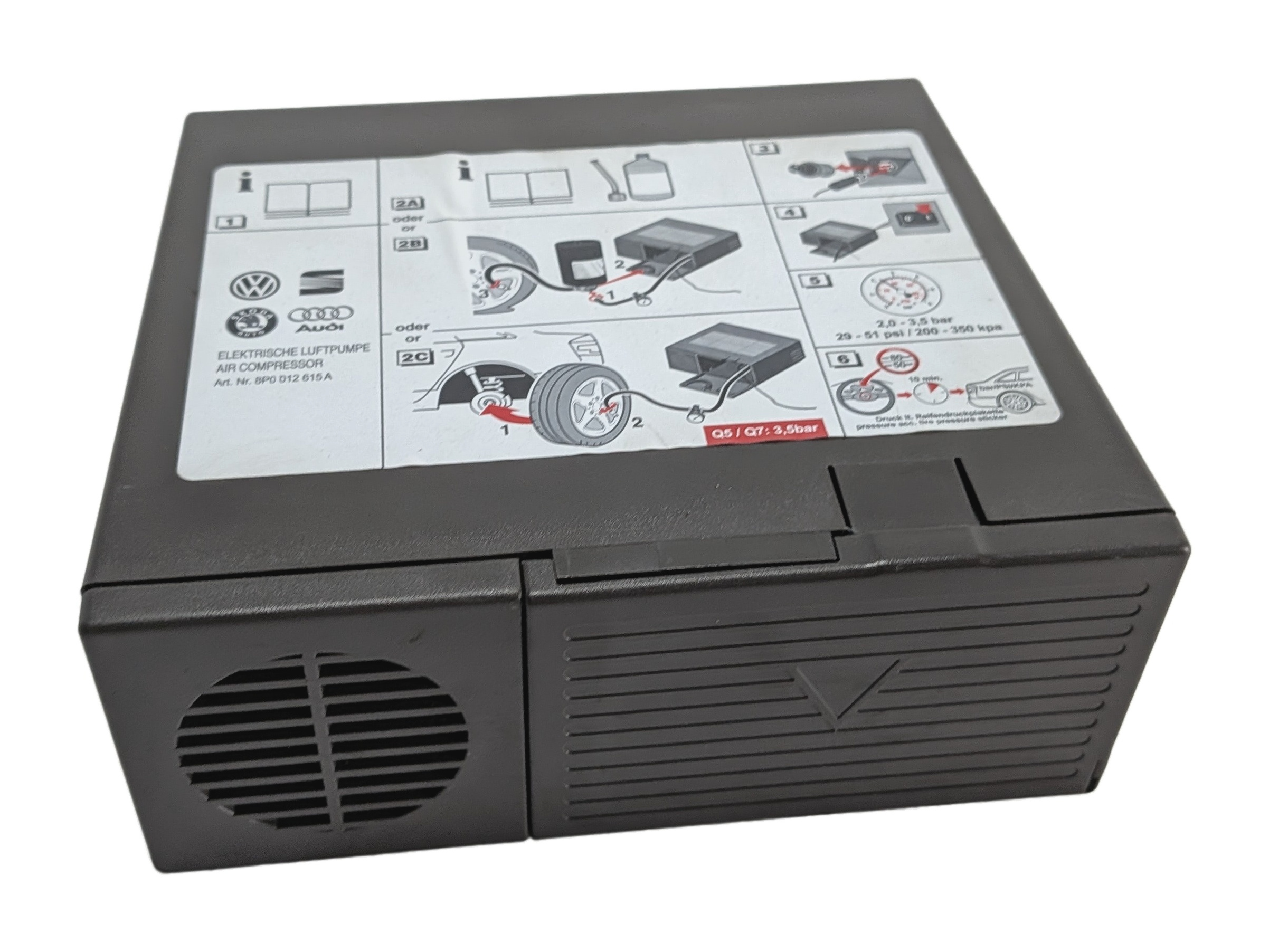 2013 AUDI Q5 (B8 8R) EMERGENCY TIRE MOBILITY KIT AIR COMPRESSOR INFLATOR PUMP — exact item pictured