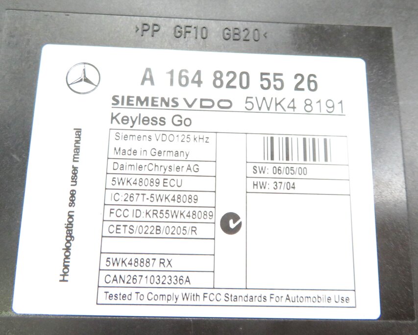 Thumbnail 6: 2006-2007 MB GL320 GL450 ML320 ML350 ML500 (W164) KEYLESS GO CONTROL MODULE