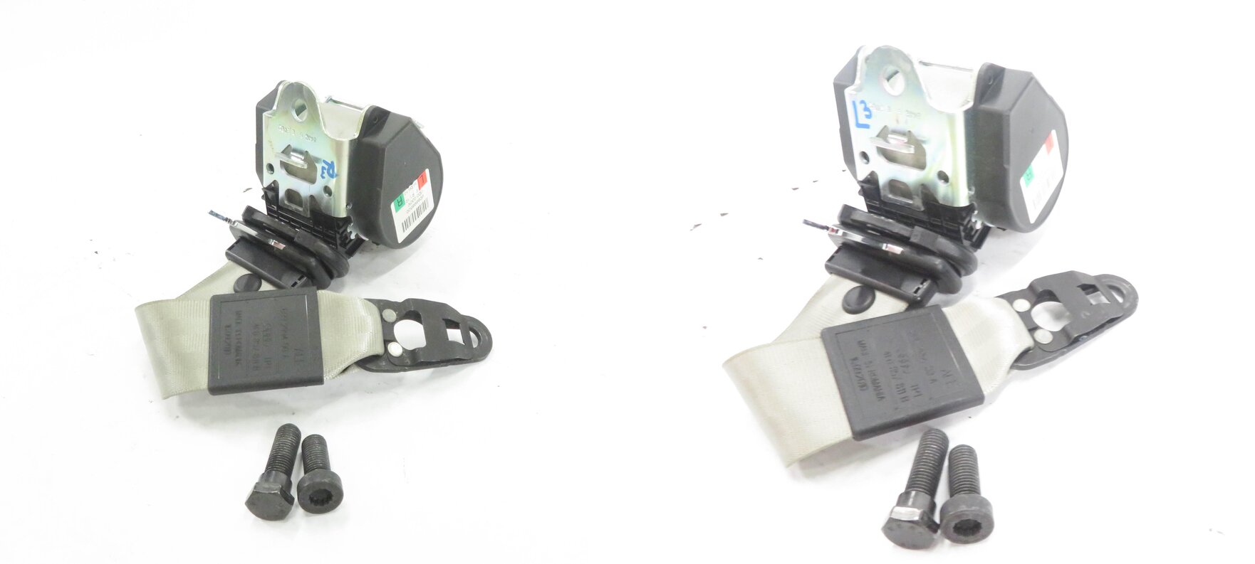 2011 AUDI Q7 (4L) REAR 3rd THIRD ROW SEATBELT BUCKLE RETRACTOR SET-2 (GRAY)
