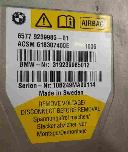 Thumbnail 6: 2011 BMW 528i 535i 550i (F10) MAIN PRIMARY SRS SAFETY RESTRAINT CONTROL MODULE