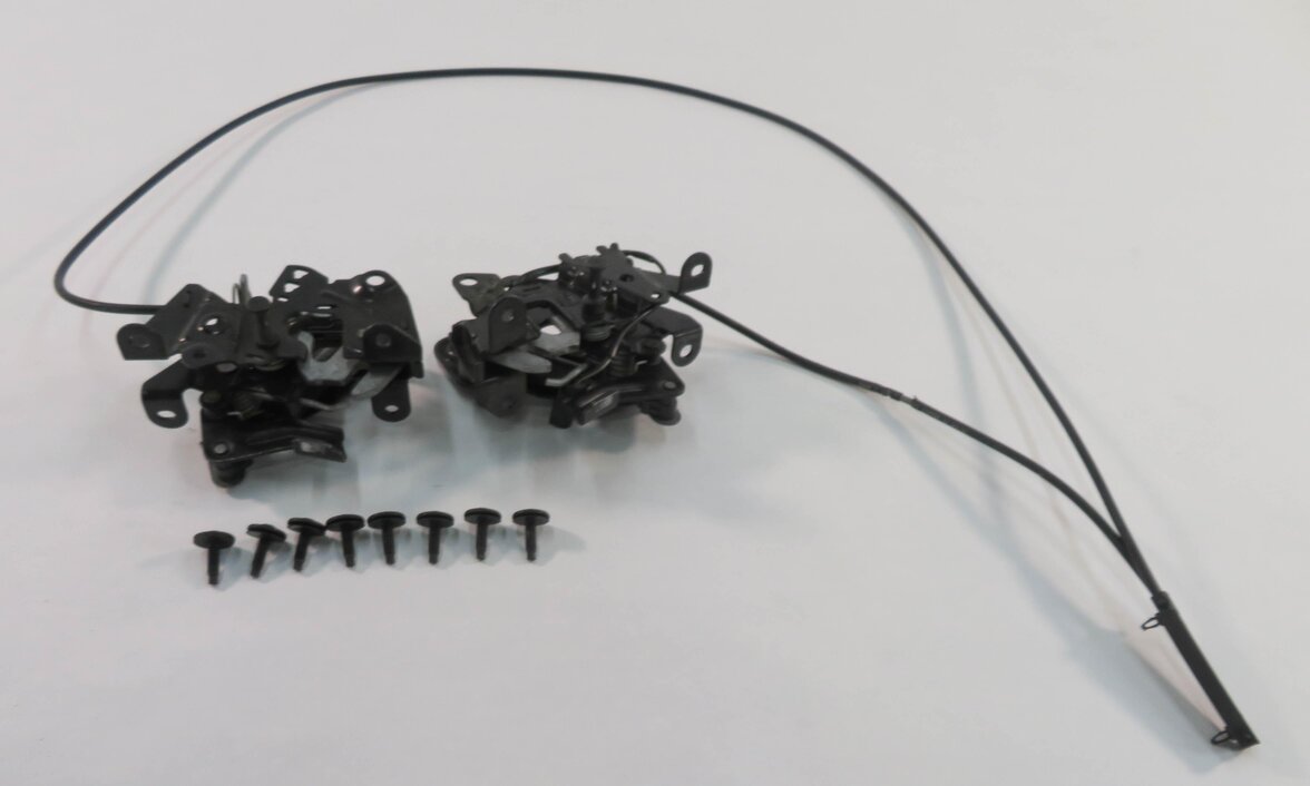 2010 BMW 750i (F01) FRONT LEFT & RIGHT LOWER HOOD LOCK LATCH SET-2 w/ CABLES