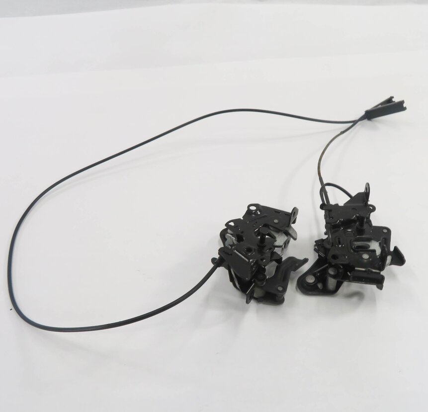 2011 BMW 750i (F01) FRONT LEFT & RIGHT LOWER HOOD LOCK LATCH SET-2 w/ CABLE