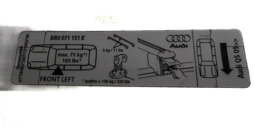 Thumbnail 5: 2011 AUDI Q5 (B8 8R) ROOF RACK LUGGAGE CARGO RACK SET
