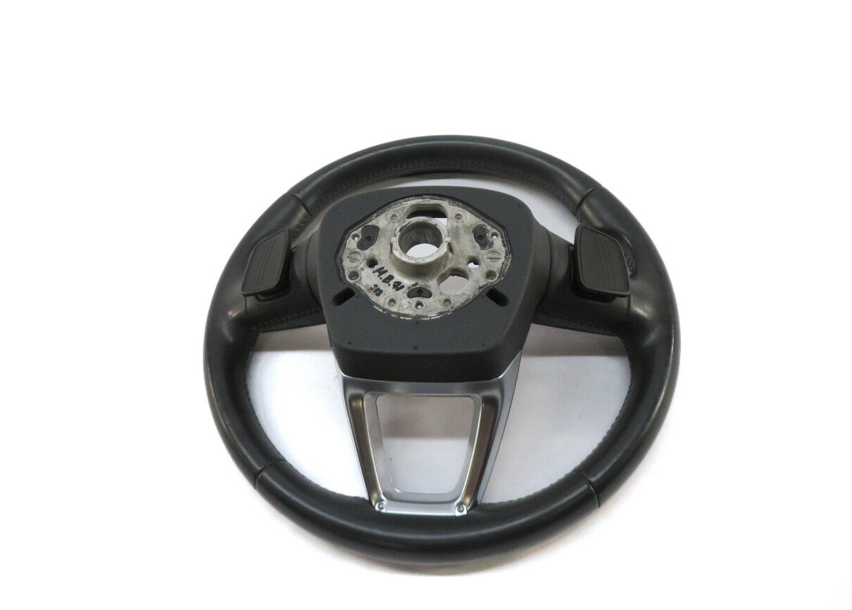 Thumbnail 4: 17-19 AUDI Q7 4M 3 SPOKE SPORT STEERING WHEEL w/ SHIFT PADDLES & SWITCHES BLACK