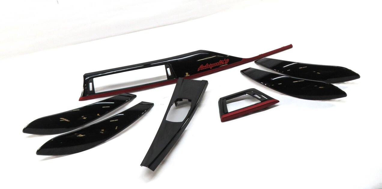 2012 BMW 335i F30 FRONT REAR LEFT RIGHT DOOR DASH CONSOLE TRIM SET (BLACK & RED)