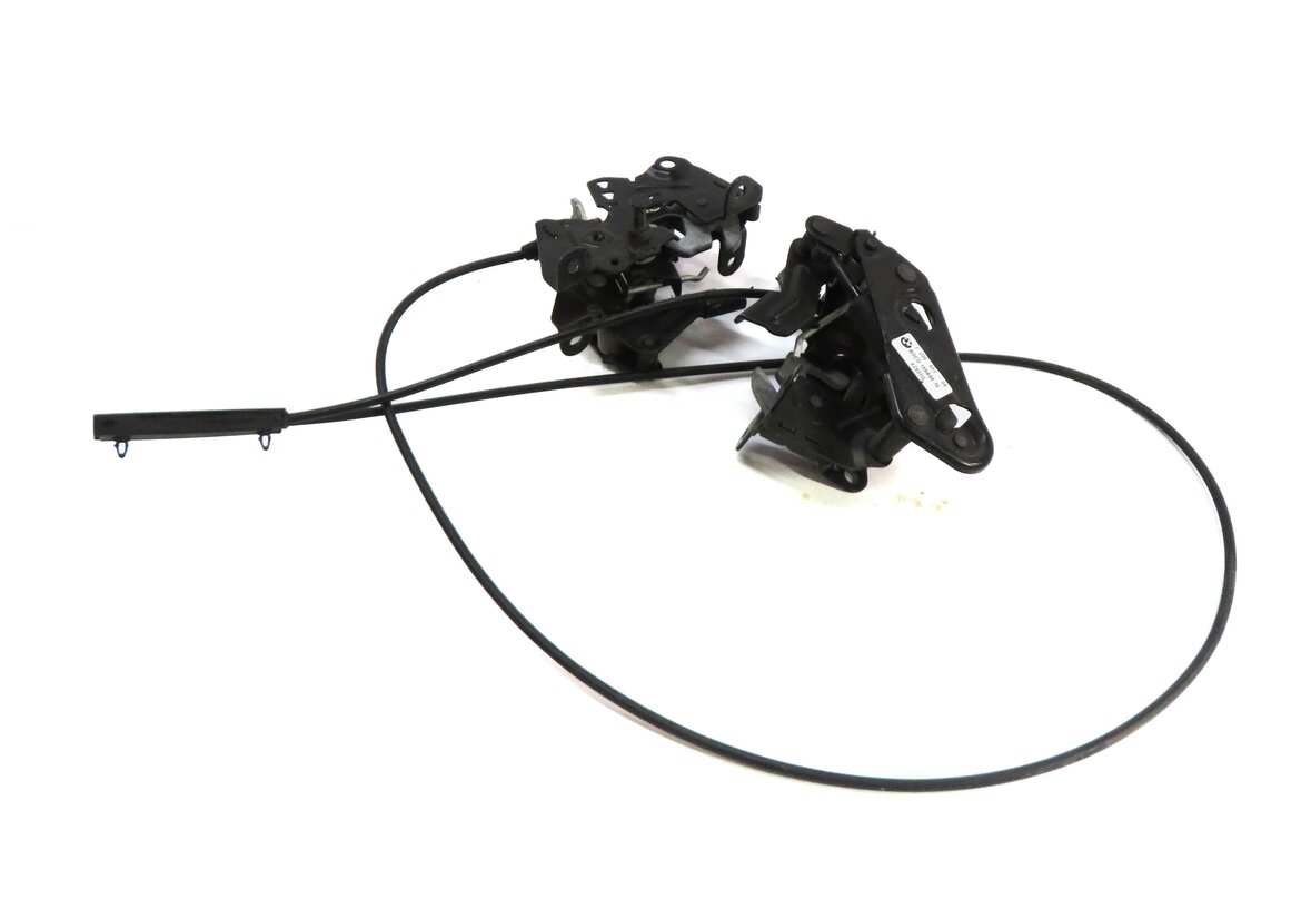 2013 BMW 750i (F01) FRONT LEFT & RIGHT LOWER HOOD LOCK LATCH SET w/ CABLE
