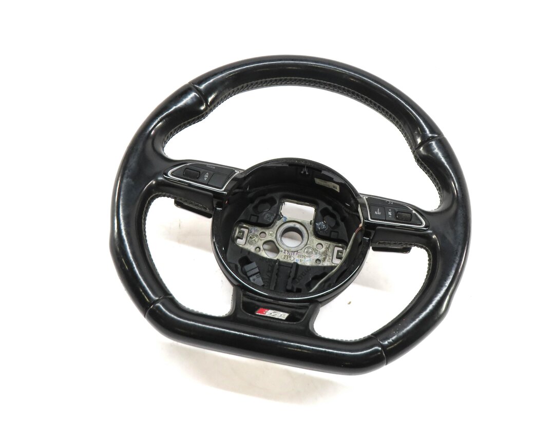 2013 AUDI S4 (B8 8K) DRIVER 3-SPOKE FLAT BOTTOM SPORT STEERING WHEEL w/ PADDLES