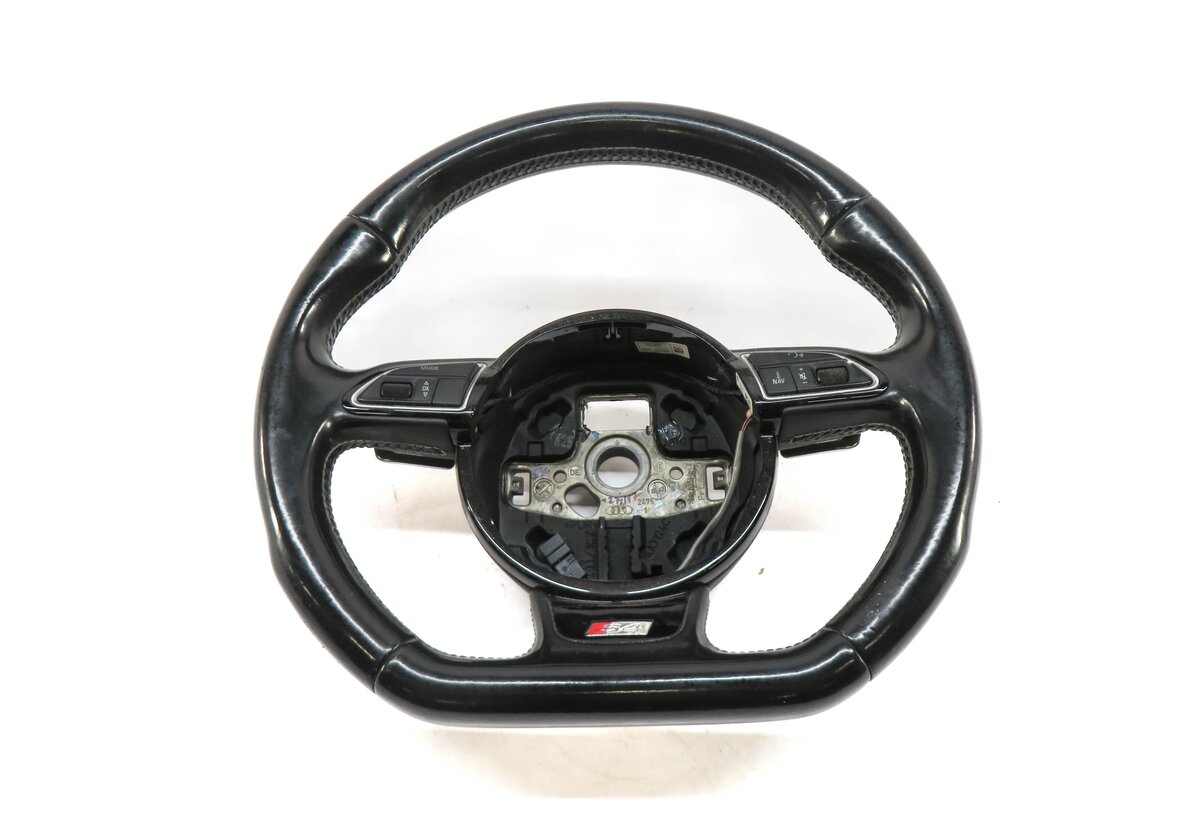 Thumbnail 4: 2013 AUDI S4 (B8 8K) DRIVER 3-SPOKE FLAT BOTTOM SPORT STEERING WHEEL w/ PADDLES