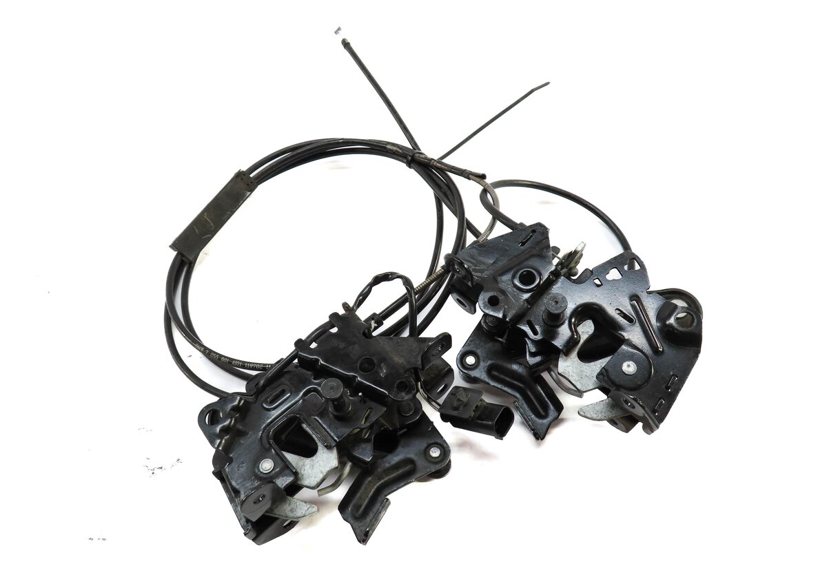 2011 BMW 535i (F10) FRONT LEFT & RIGHT LOWER HOOD LOCK LATCH SET-2 w/ CABLE