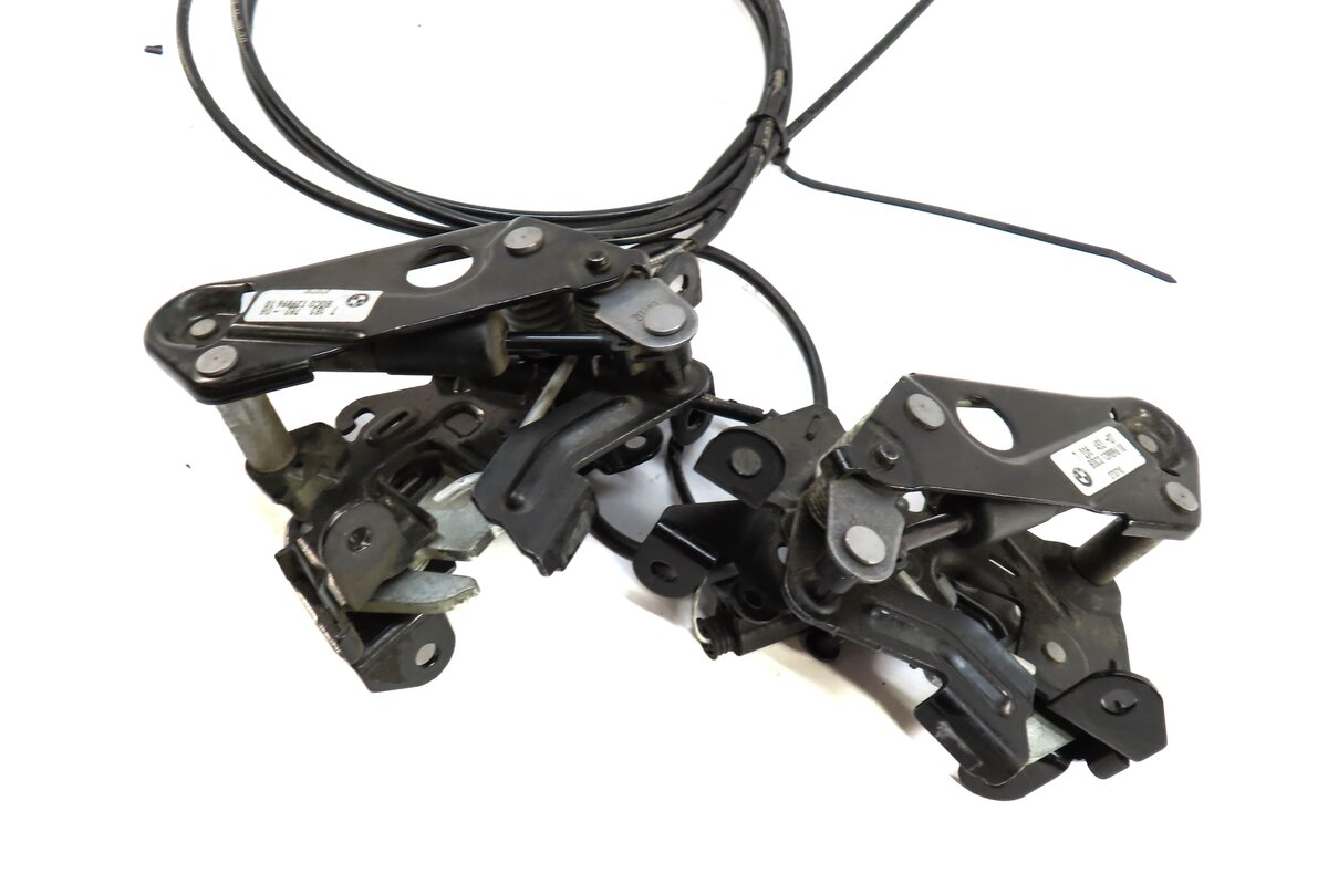 Thumbnail 3: 2011 BMW 535i (F10) FRONT LEFT & RIGHT LOWER HOOD LOCK LATCH SET-2 w/ CABLE