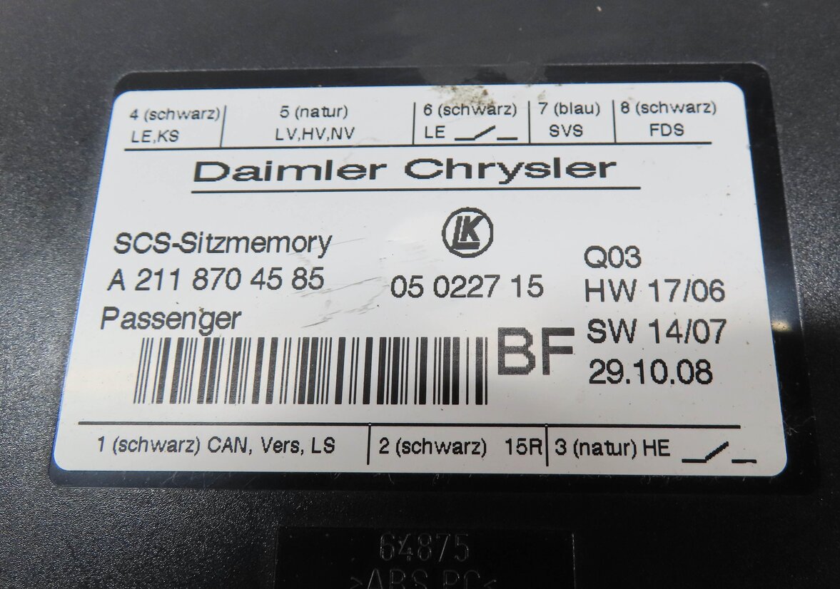 Thumbnail 5: 2009 MERCEDES GL450 (X164) FRONT RIGHT PASSENGER SEAT CONTROL MODULE 2118704585