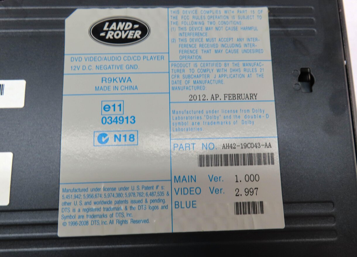 Thumbnail 6: 2012 RANGE ROVER (L322) REAR ENTERTAINMENT 6 DISC DVD CHANGER CARTRIDGE PLAYER