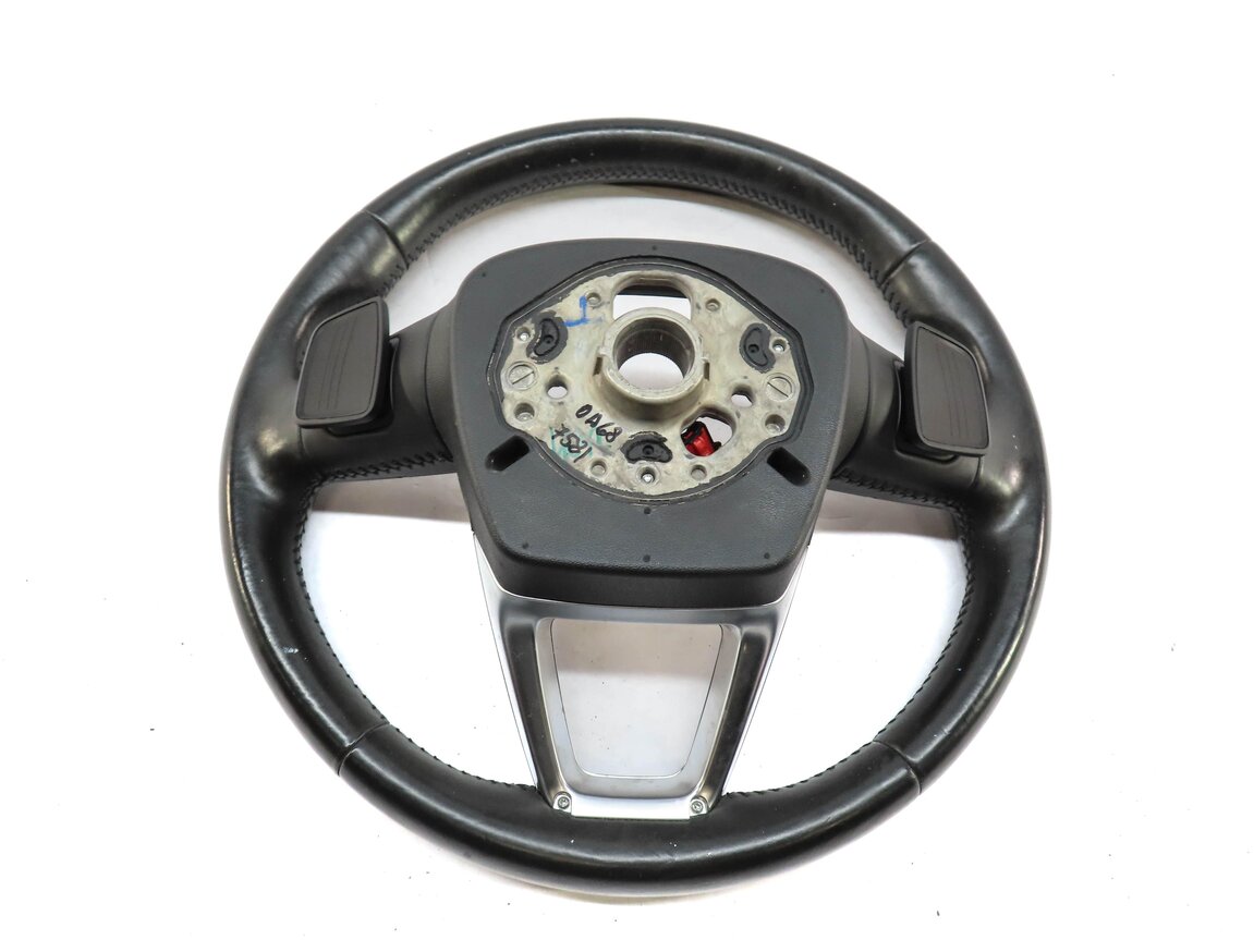 Thumbnail 4: 17-19 AUDI Q7 4M 3 SPOKE SPORT STEERING WHEEL w/ SHIFT PADDLES & SWITCHES BLACK