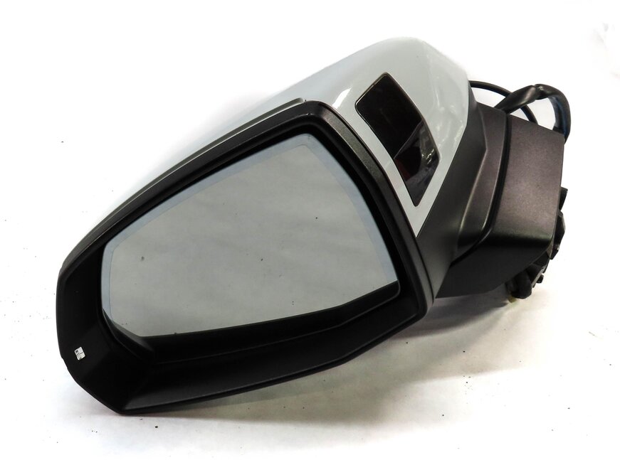 17-19 AUDI Q7 4M LEFT DRIVER P-FOLD BLIND SPOT CAMERA DOOR MIRROR (WHITE)
