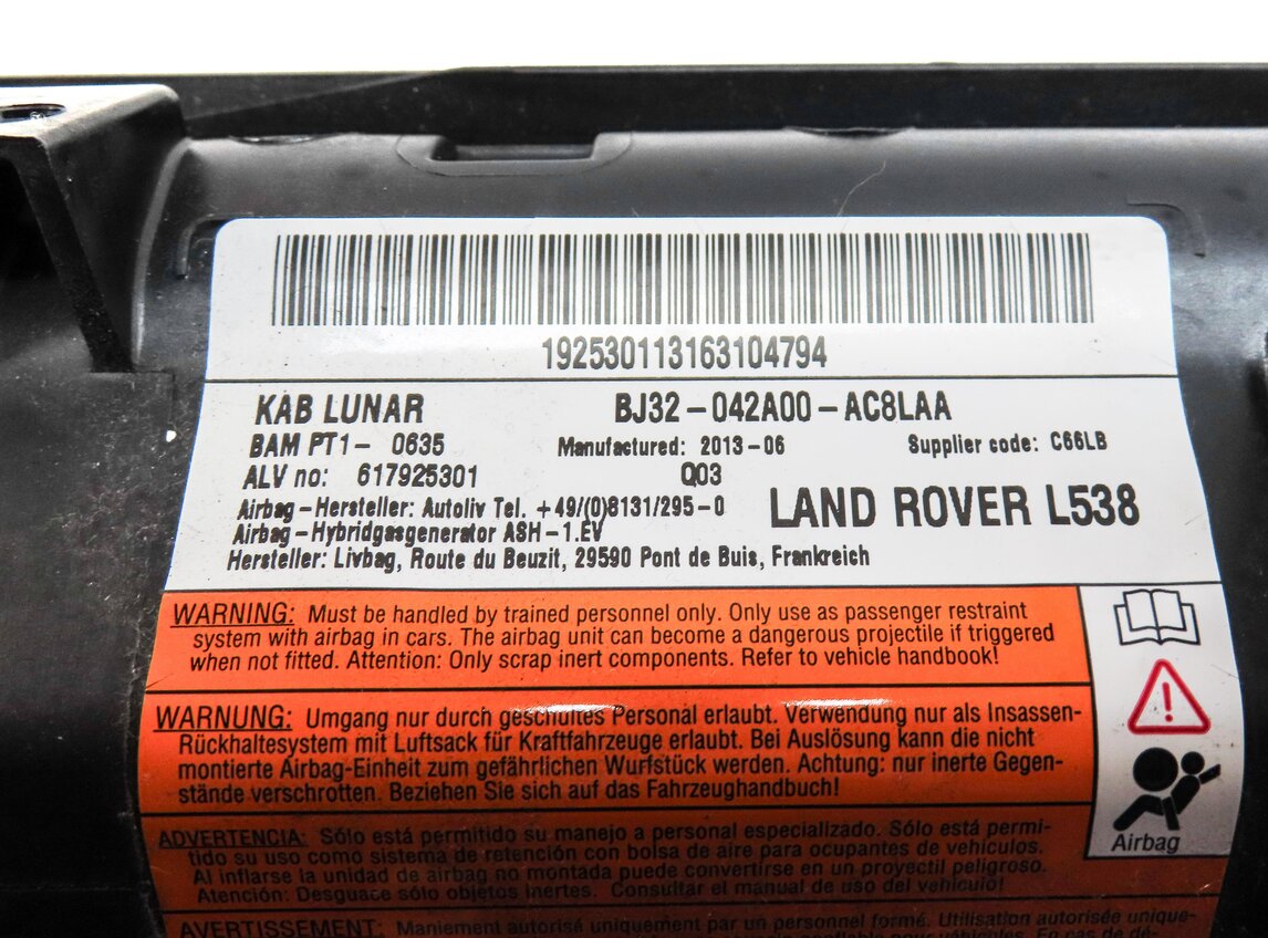Thumbnail 6: 2012-2019 RANGE ROVER EVOQUE (L538) LEFT DRIVER KNEE AIRBAG AIR BAG (BLACK)