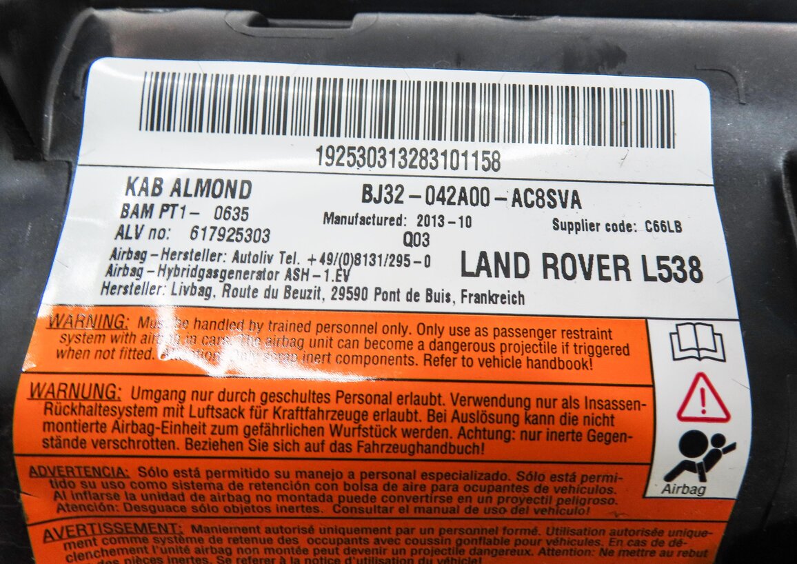 Thumbnail 5: 2012-2019 RANGE ROVER EVOQUE (L538) LEFT DRIVER KNEE AIRBAG AIR BAG (ALMOND)