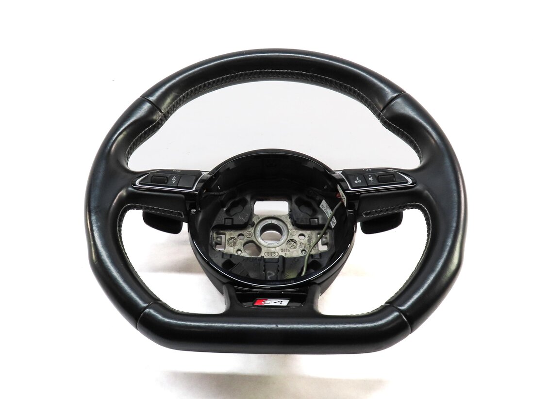 Thumbnail 2: 14-16 AUDI S4 B8 8K 3 SPOKE FLAT BOTTOM STEERING WHEEL w/ SWITCHES PADDLES BLACK