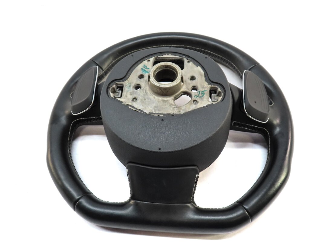 Thumbnail 4: 14-16 AUDI S4 B8 8K 3 SPOKE FLAT BOTTOM STEERING WHEEL w/ SWITCHES PADDLES BLACK