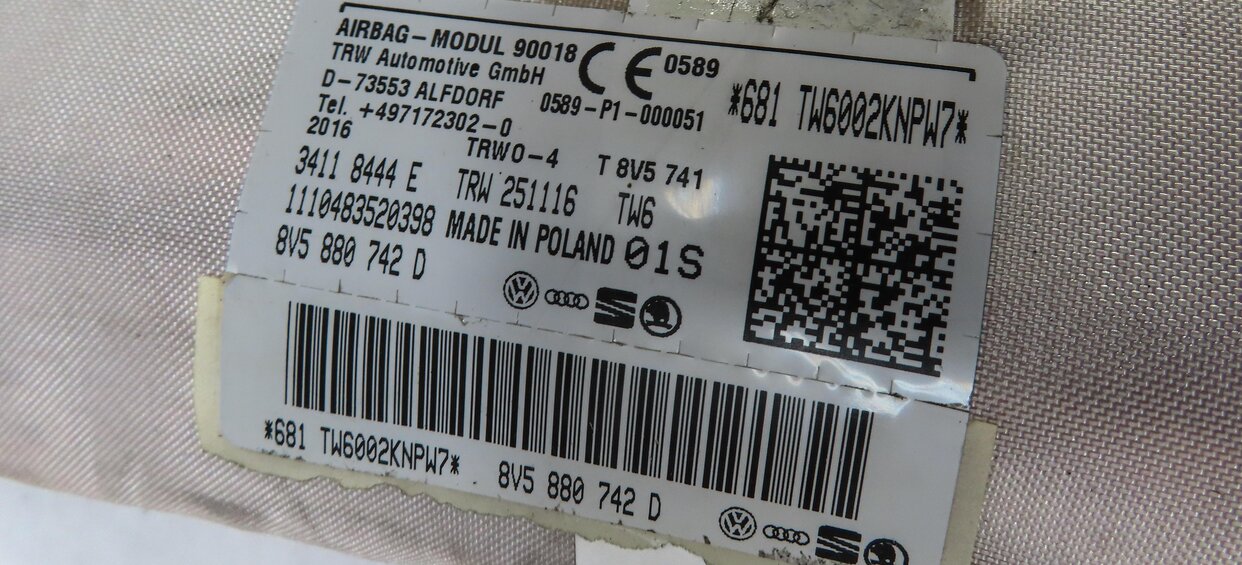 Thumbnail 5: 17-19 AUDI A3 S3 RS3 (8V 8Y) RIGHT PASSENGER ROOF CURTAIN SRS AIRBAG AIR BAG