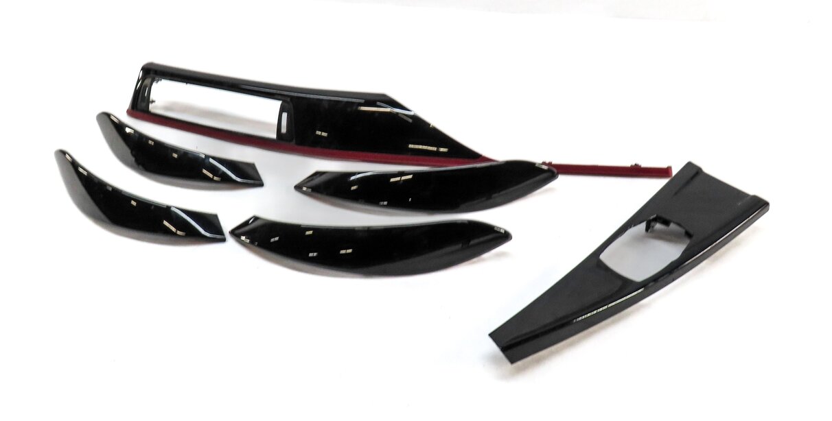 2014 BMW 335iGT F34 DOOR DASH CONSOLE HIGH GLOSS BLACK w/ RED ACCENT TRIM SET 6