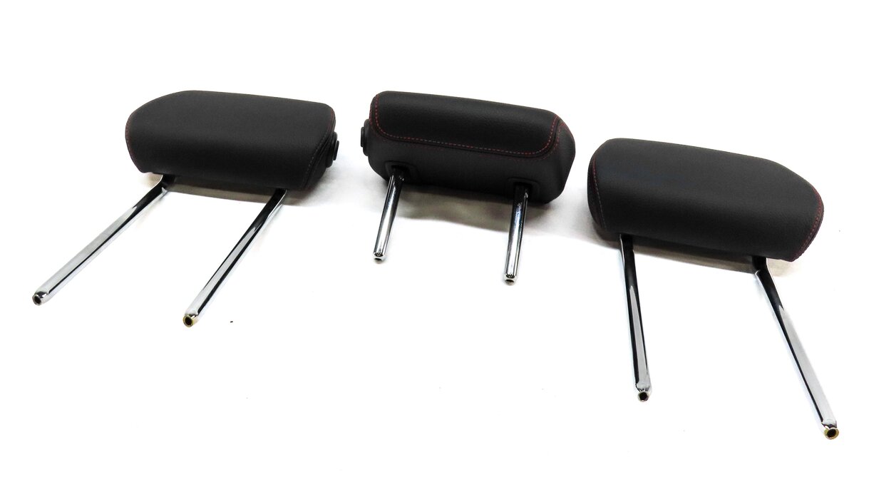 14-19 BMW 3 GT SERIES F34 REAR LEFT RIGHT CENTER HEADREST SET BLACK & RED STITCH