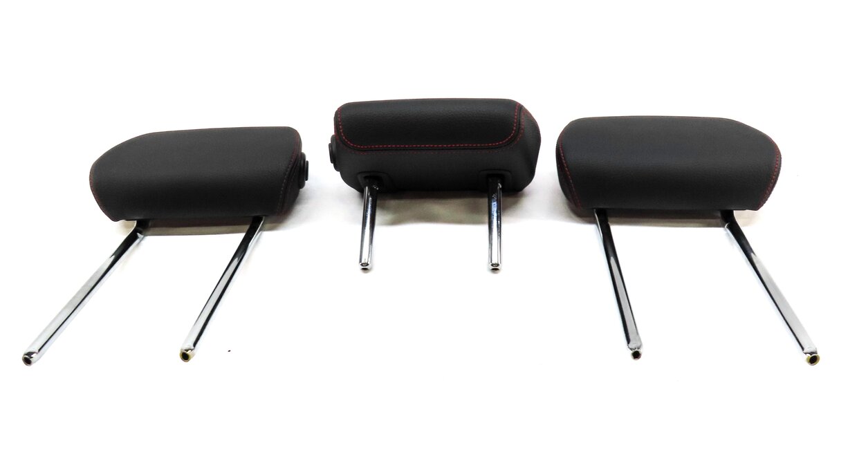 Thumbnail 2: 14-19 BMW 3 GT SERIES F34 REAR LEFT RIGHT CENTER HEADREST SET BLACK & RED STITCH