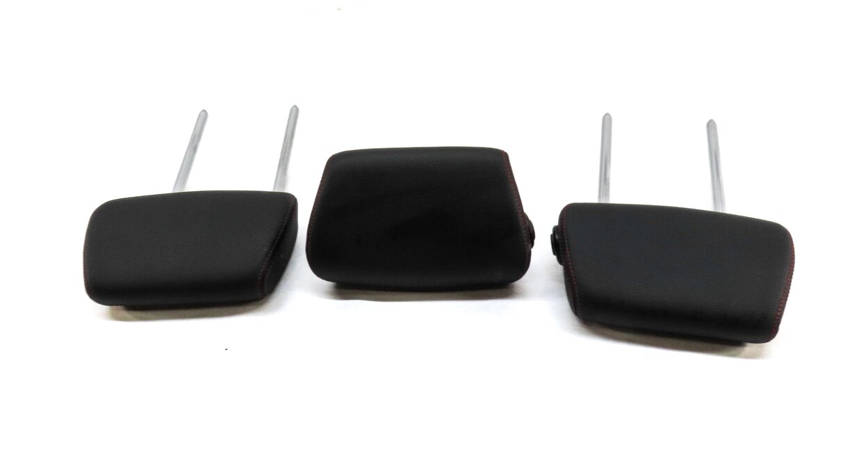 Thumbnail 3: 14-19 BMW 3 GT SERIES F34 REAR LEFT RIGHT CENTER HEADREST SET BLACK & RED STITCH